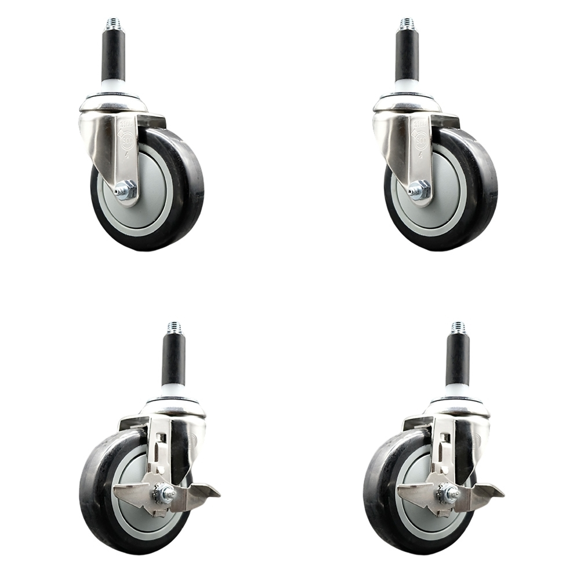 Service Caster, 4Inch x 1 1/4Inch Stem Casters, Wheel Diameter 4 in, Caster Type Swivel, Package (qty.) 4, Model SS316EX20S414-PPUB-BLK-2-TLB-2-34