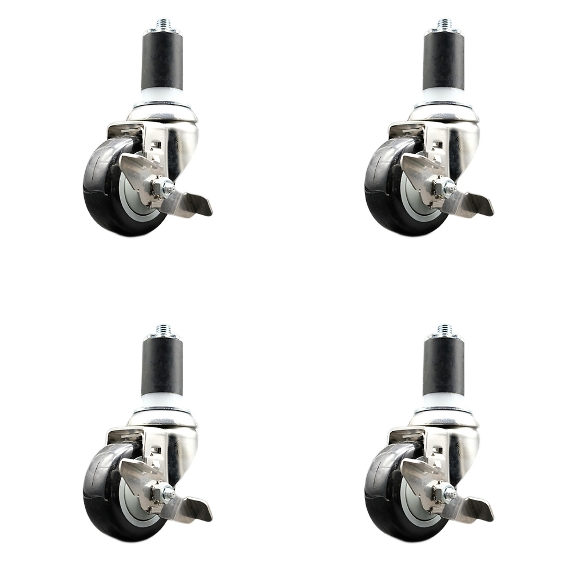 Service Caster, 3 1/2Inch x 1 1/4Inch Stem Casters, Wheel Diameter 3.5 in, Caster Type Swivel, Package (qty.) 4, Model SS316EX20S3514-PPUB-BLK-TLB-158