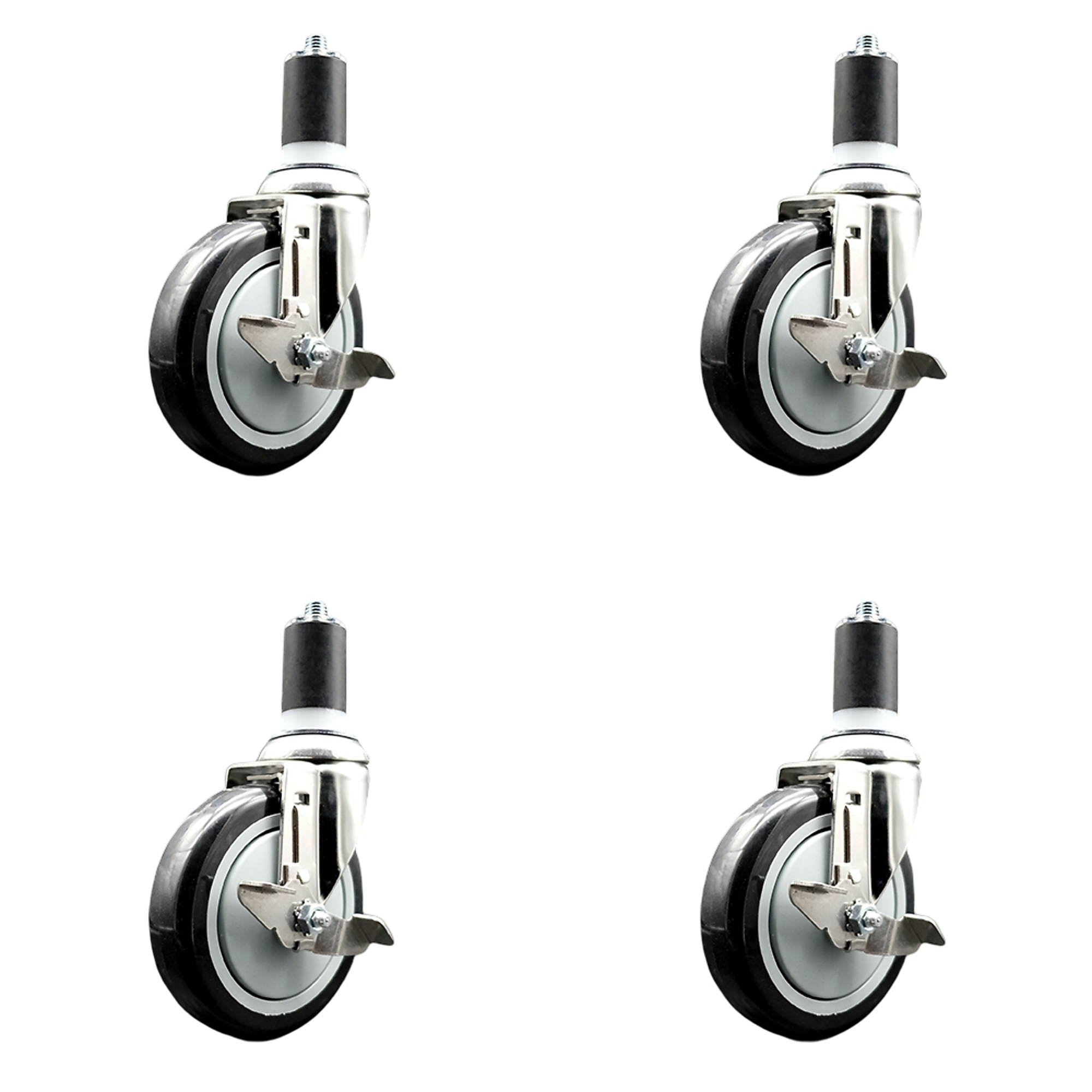 Service Caster, 5Inch x 1 1/4Inch Stem Casters, Wheel Diameter 5 in, Caster Type Swivel, Package (qty.) 4, Model SCC-SS316EX20S514-PPUB-BLK-TLB-112-4