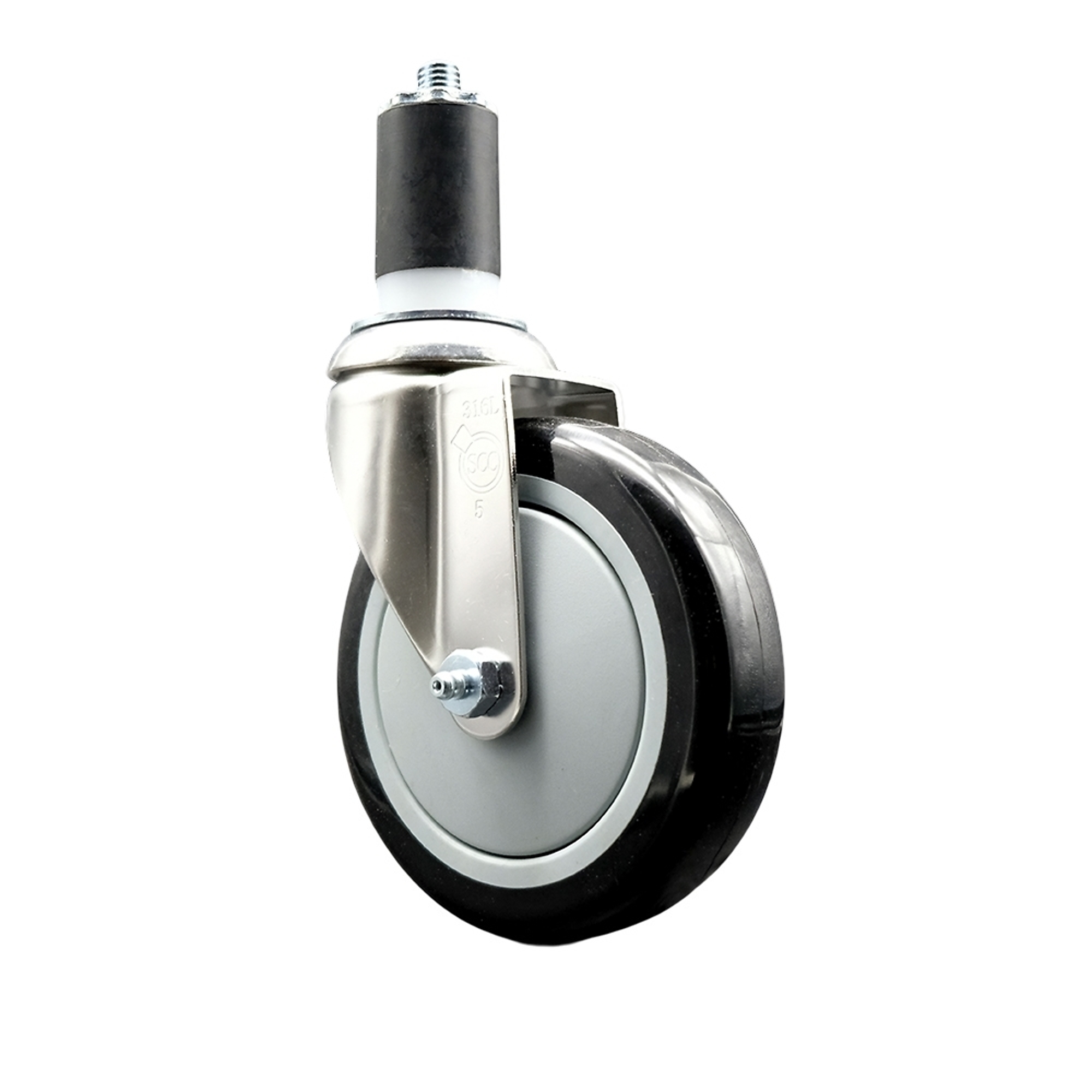 Service Caster, 5Inch x 1 1/4Inch Stem Caster, Wheel Diameter 5 in, Caster Type Swivel, Package (qty.) 1, Model SCC-SS316EX20S514-PPUB-BLK-112