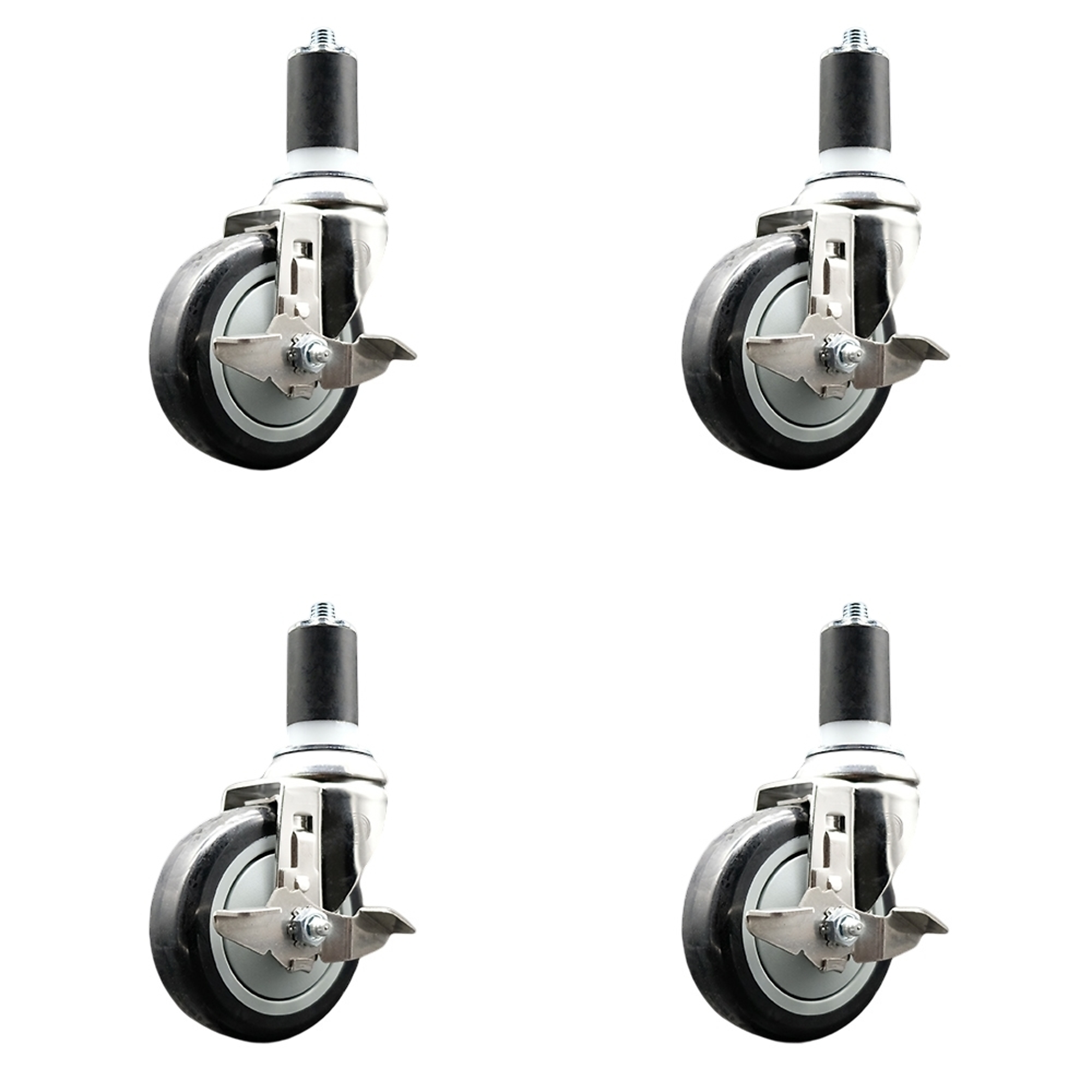 Service Caster, 4Inch x 1 1/4Inch Stem Casters, Wheel Diameter 4 in, Caster Type Swivel, Package (qty.) 4, Model SCC-SS316EX20S414-PPUB-BLK-TLB-158-4