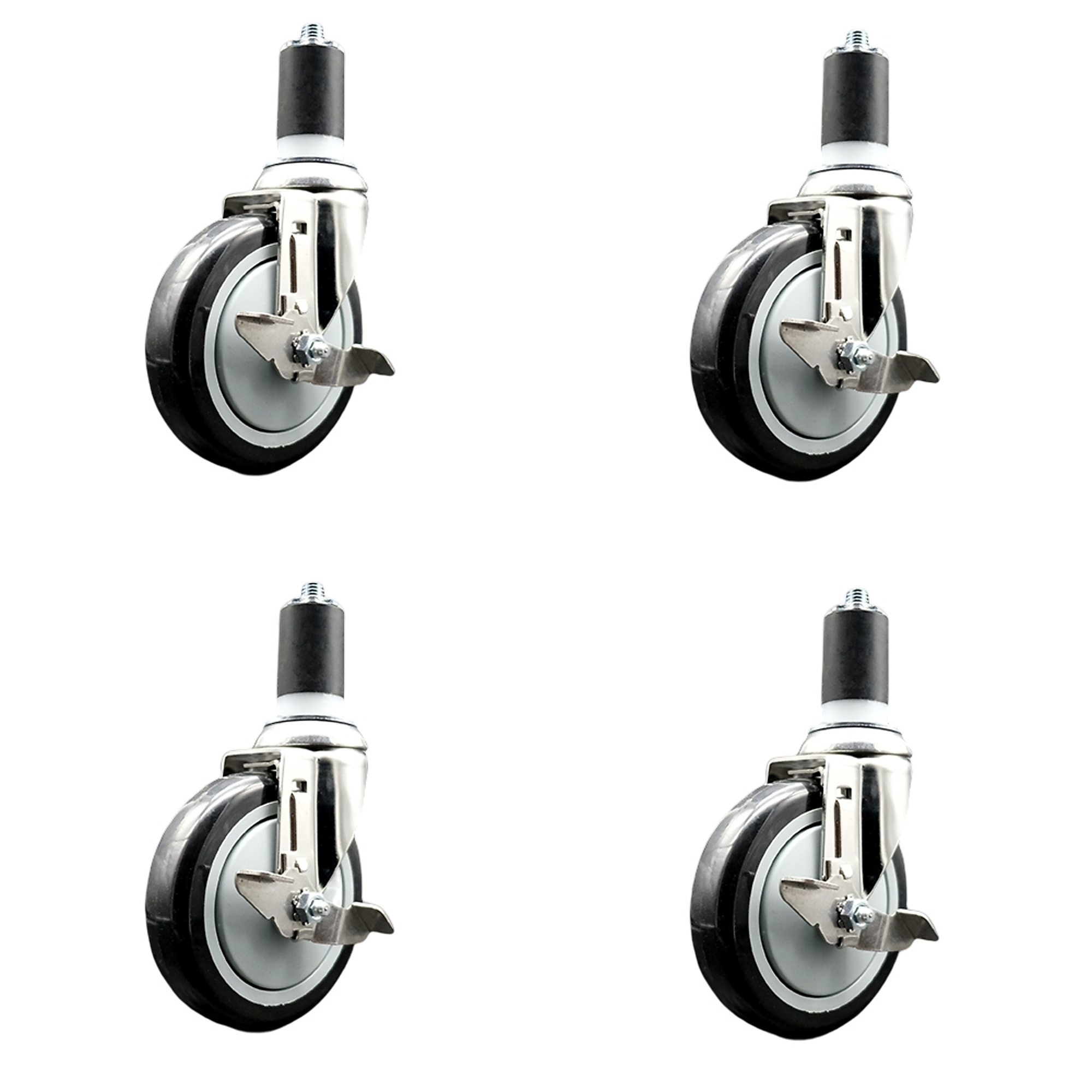 Service Caster, 5Inch x 1 1/4Inch Stem Casters, Wheel Diameter 5 in, Caster Type Swivel, Package (qty.) 4, Model SCC-SS316EX20S514-PPUB-BLK-TLB-158-4