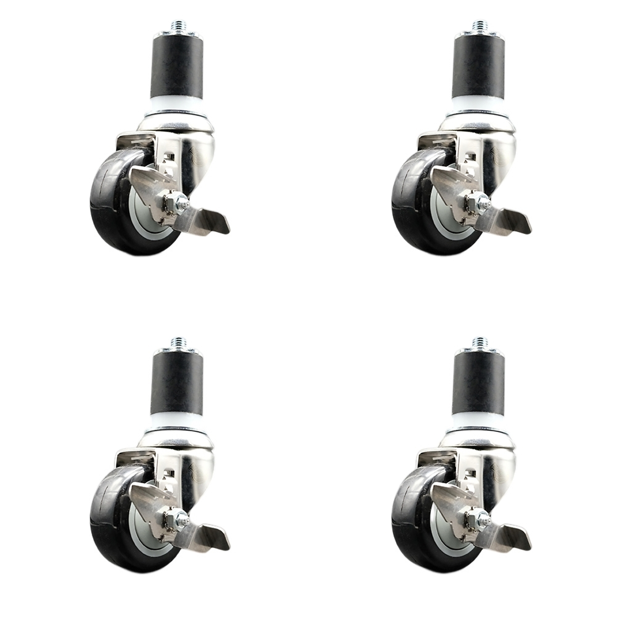 Service Caster, 3Inch x 1 1/4Inch Stem Casters, Wheel Diameter 3 in, Caster Type Swivel, Package (qty.) 4, Model SCC-SS316EX20S314-PPUB-BLK-TLB-134-4