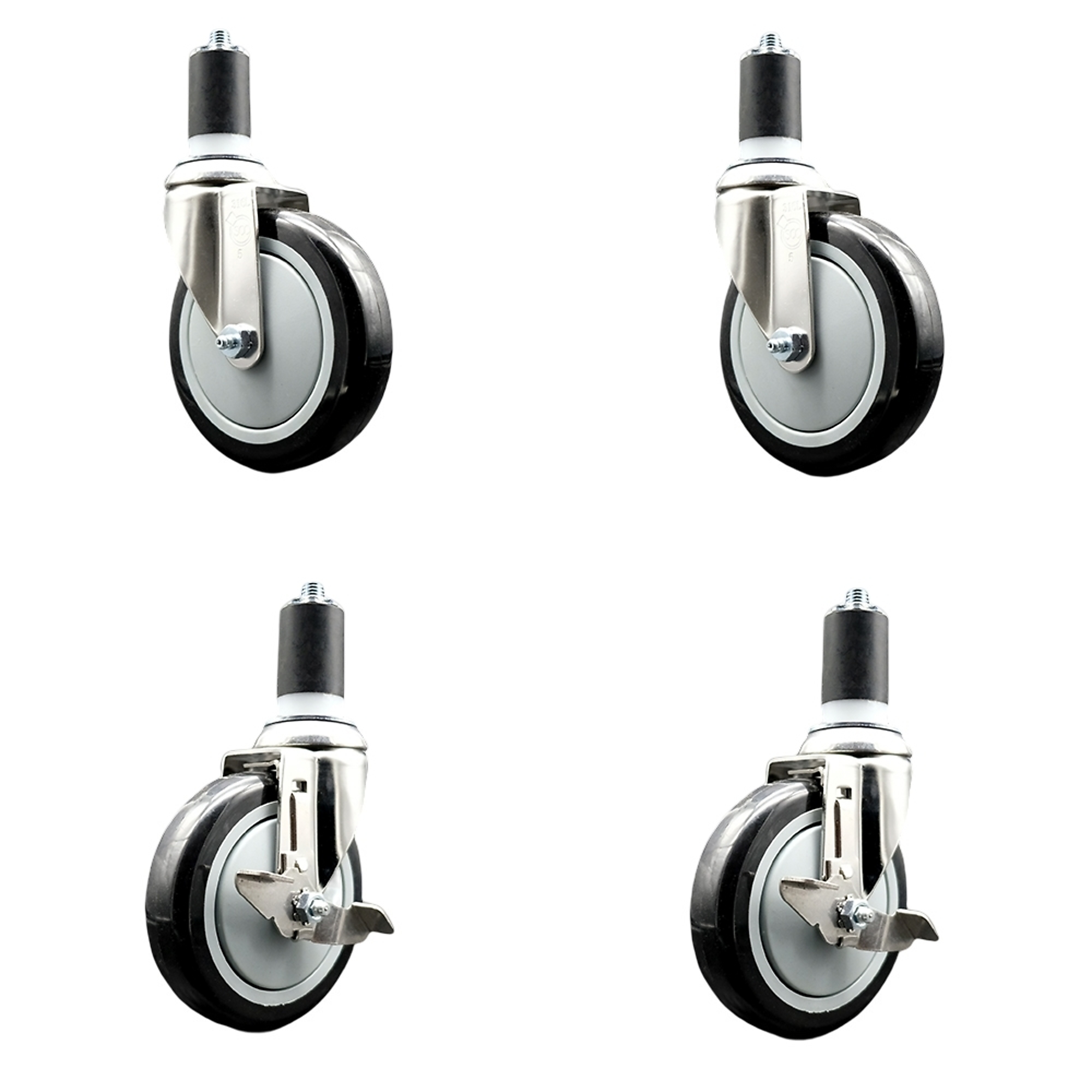 Service Caster, 5Inch x 1 1/4Inch Stem Casters, Wheel Diameter 5 in, Caster Type Swivel, Package (qty.) 4, Model SS316EX20S514-PPUB-BLK-2-TLB-2-158