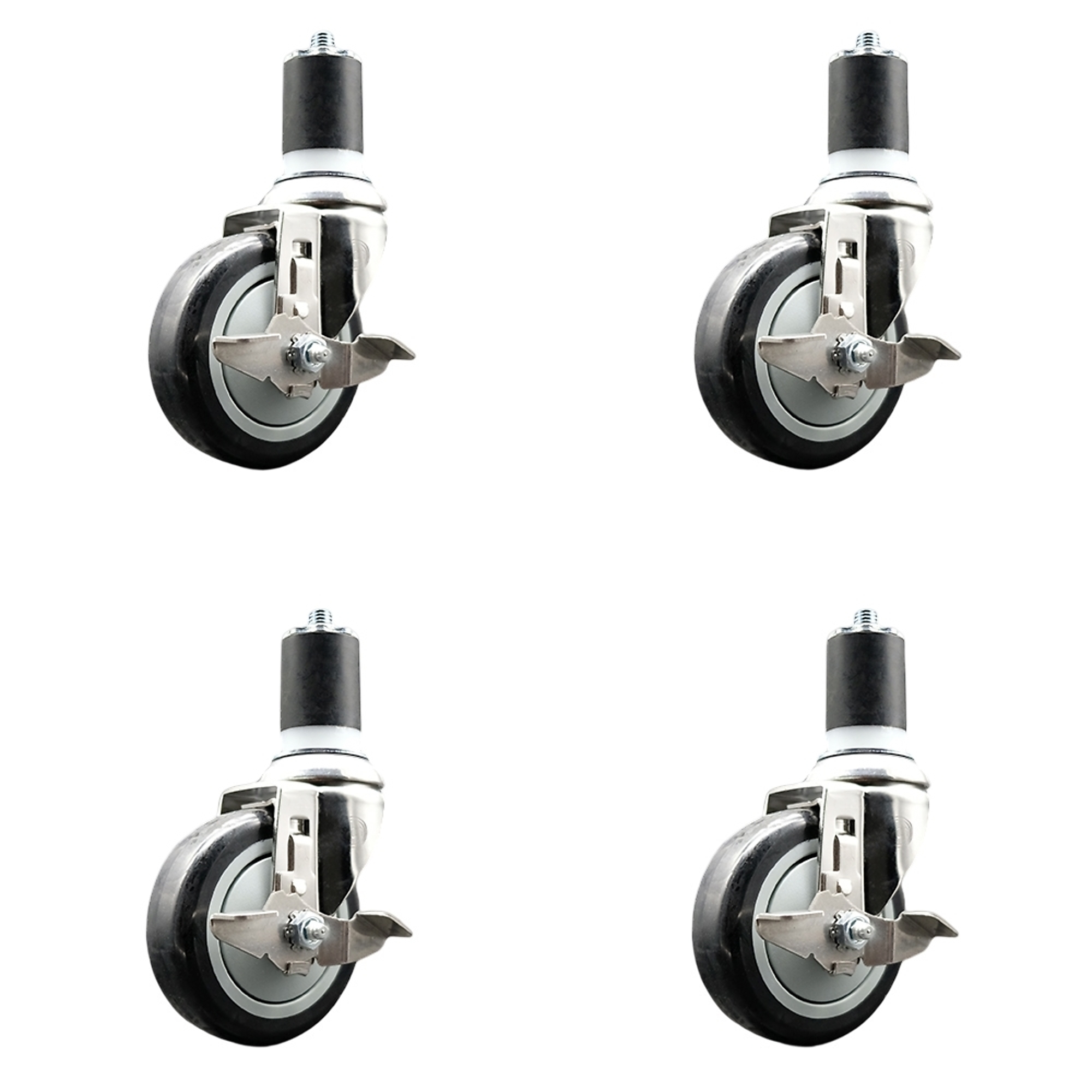 Service Caster, 4Inch x 1 1/4Inch Stem Casters, Wheel Diameter 4 in, Caster Type Swivel, Package (qty.) 4, Model SCC-SS316EX20S414-PPUB-BLK-TLB-134-4