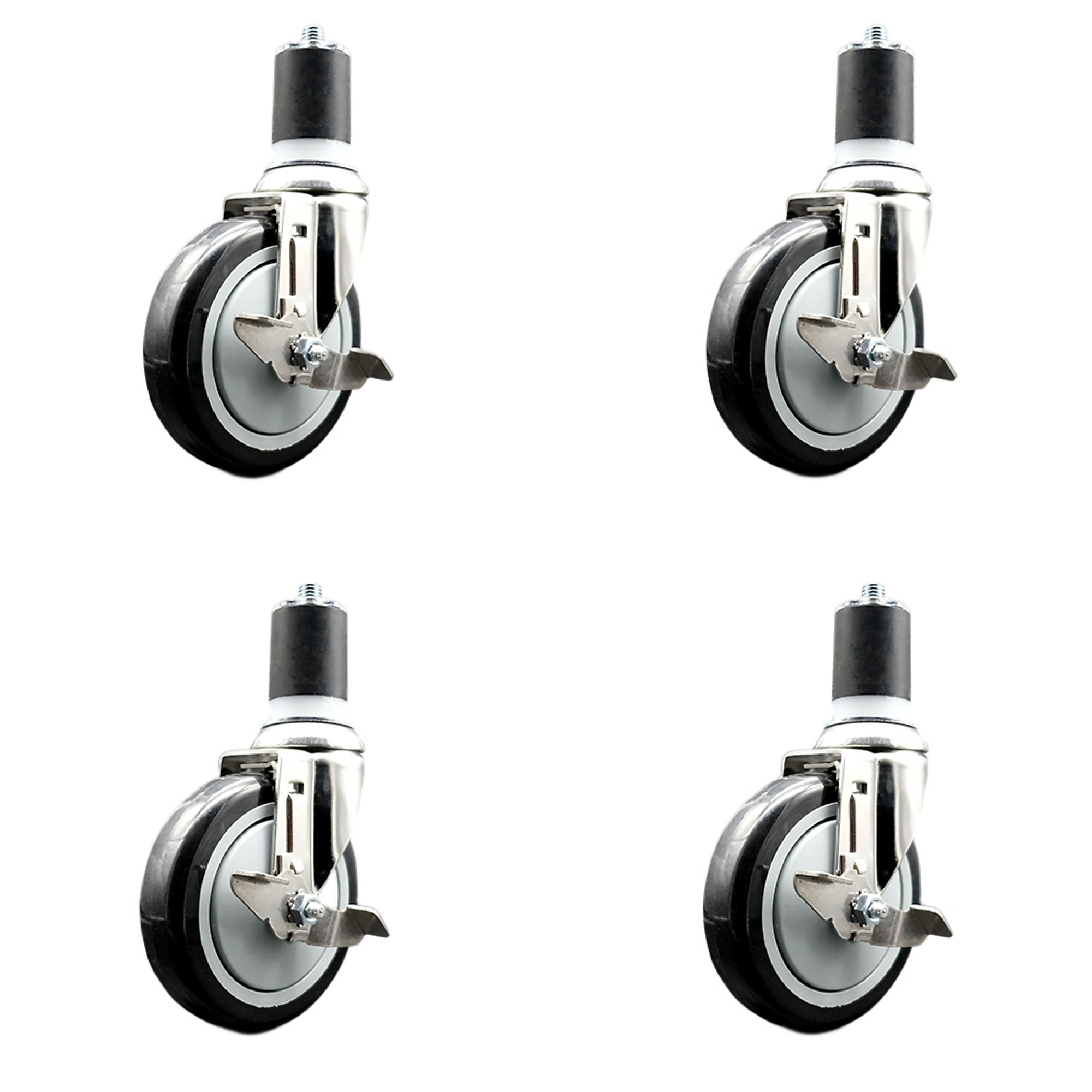 Service Caster, 5Inch x 1 1/4Inch Stem Casters, Wheel Diameter 5 in, Caster Type Swivel, Package (qty.) 4, Model SCC-SS316EX20S514-PPUB-BLK-TLB-134-4