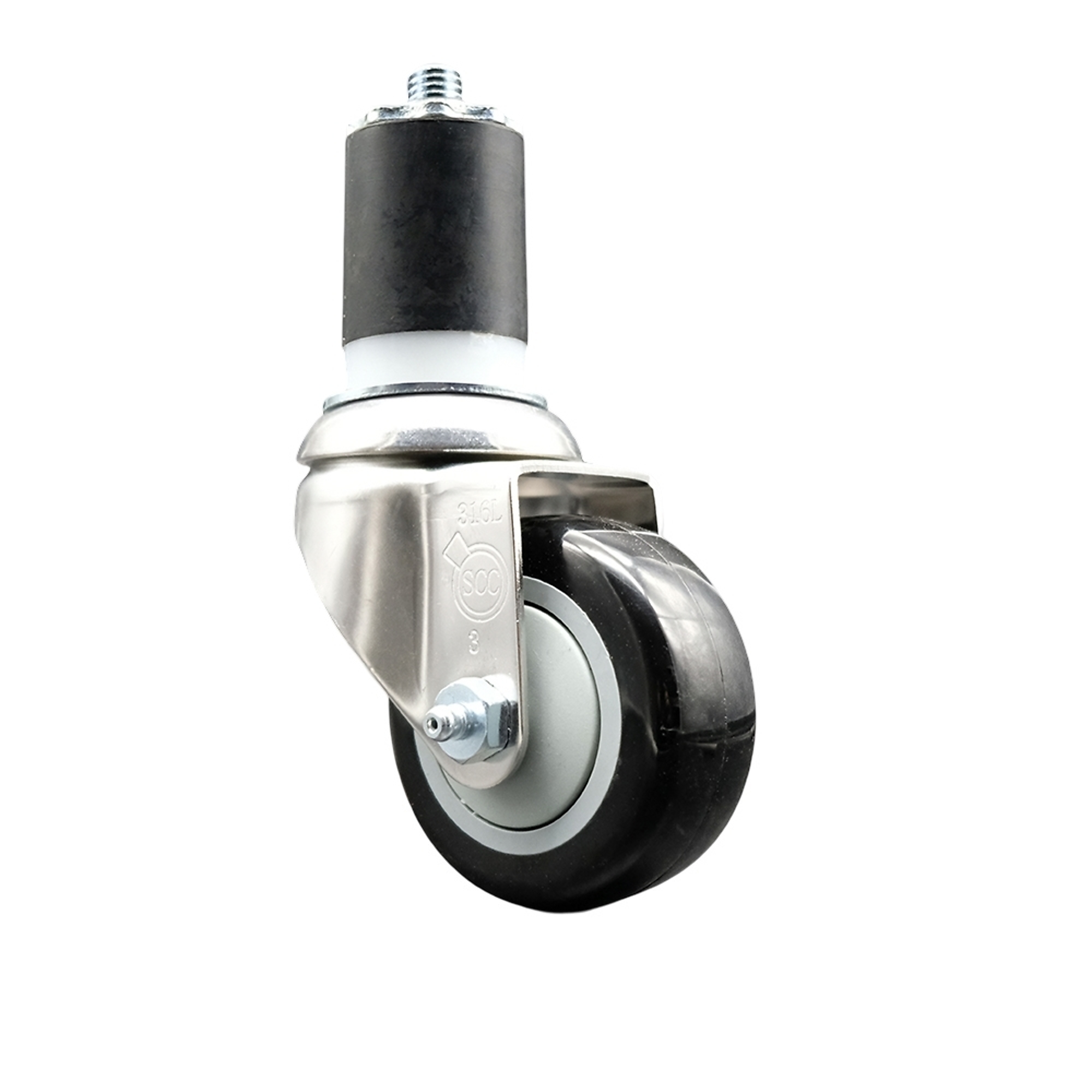 Service Caster, 3Inch x 1 1/4Inch Stem Caster, Wheel Diameter 3 in, Caster Type Swivel, Package (qty.) 1, Model SCC-SS316EX20S314-PPUB-BLK-178