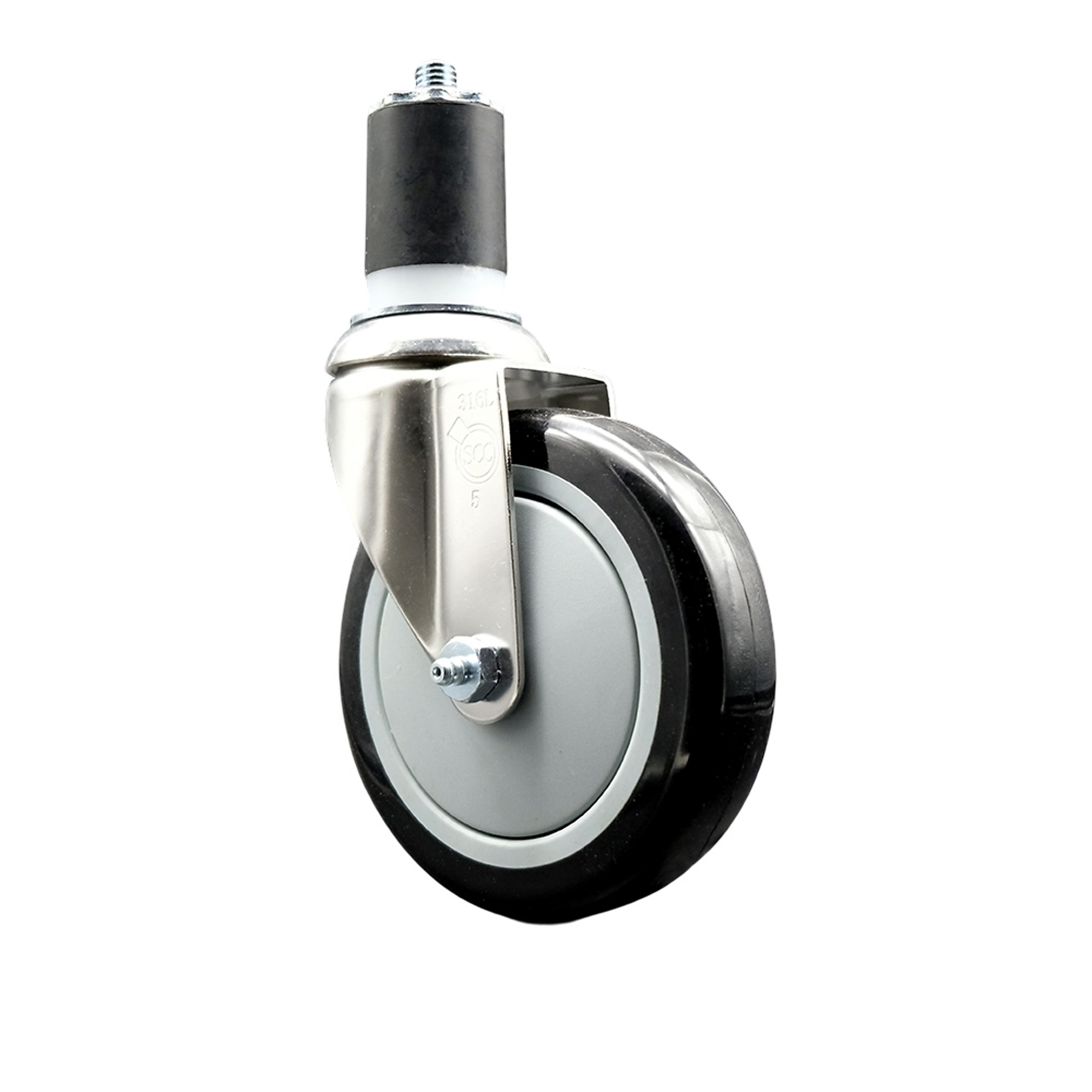 Service Caster, 5Inch x 1 1/4Inch Stem Caster, Wheel Diameter 5 in, Caster Type Swivel, Package (qty.) 1, Model SCC-SS316EX20S514-PPUB-BLK-134