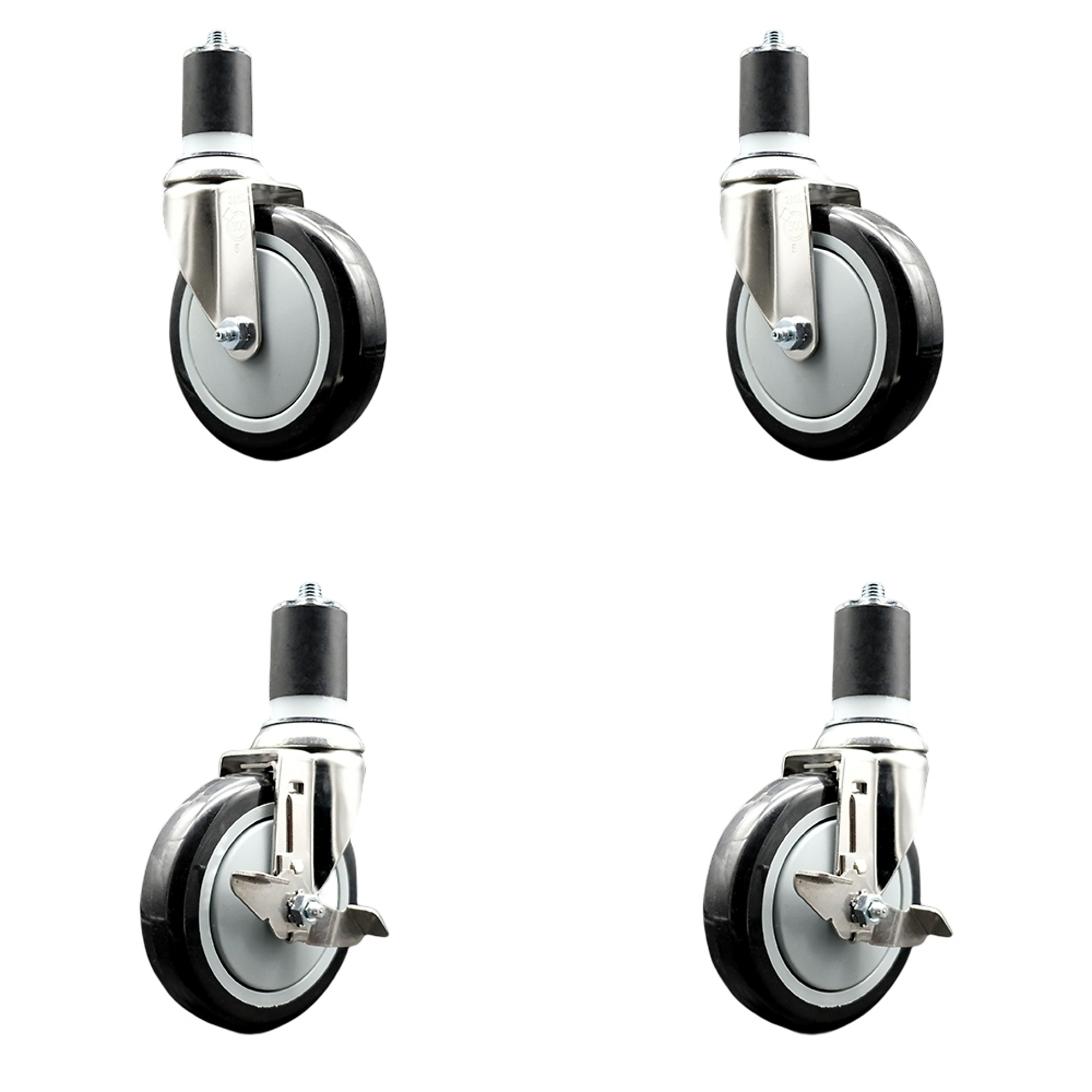 Service Caster, 5Inch x 1 1/4Inch Stem Casters, Wheel Diameter 5 in, Caster Type Swivel, Package (qty.) 4, Model SS316EX20S514-PPUB-BLK-2-TLB-2-134