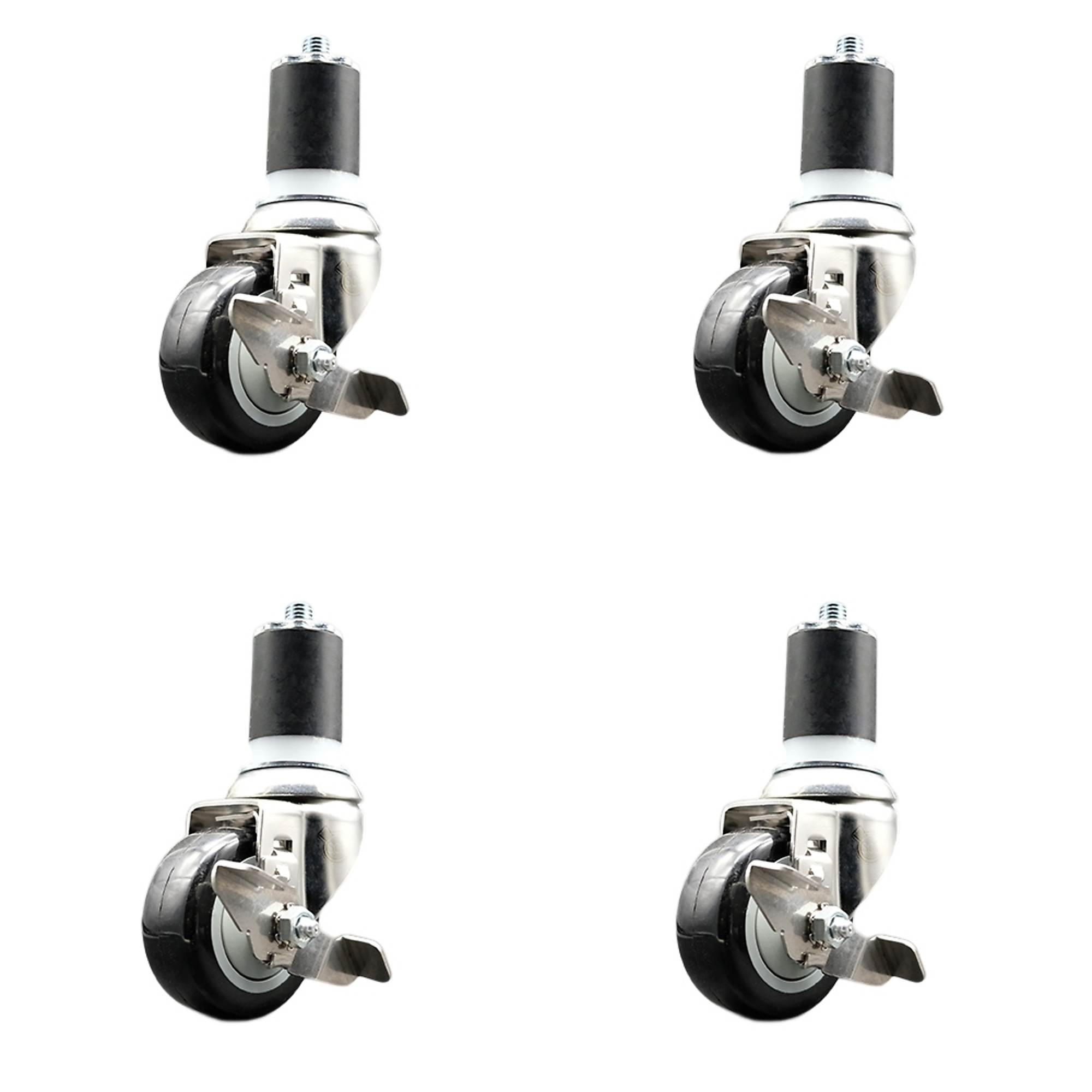 Service Caster, 3Inch x 1 1/4Inch Stem Casters, Wheel Diameter 3 in, Caster Type Swivel, Package (qty.) 4, Model SCC-SS316EX20S314-PPUB-BLK-TLB-178-4