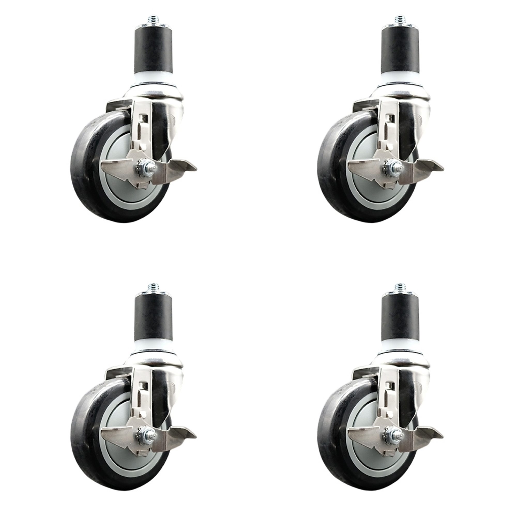 Service Caster, 4Inch x 1 1/4Inch Stem Casters, Wheel Diameter 4 in, Caster Type Swivel, Package (qty.) 4, Model SCC-SS316EX20S414-PPUB-BLK-TLB-178-4