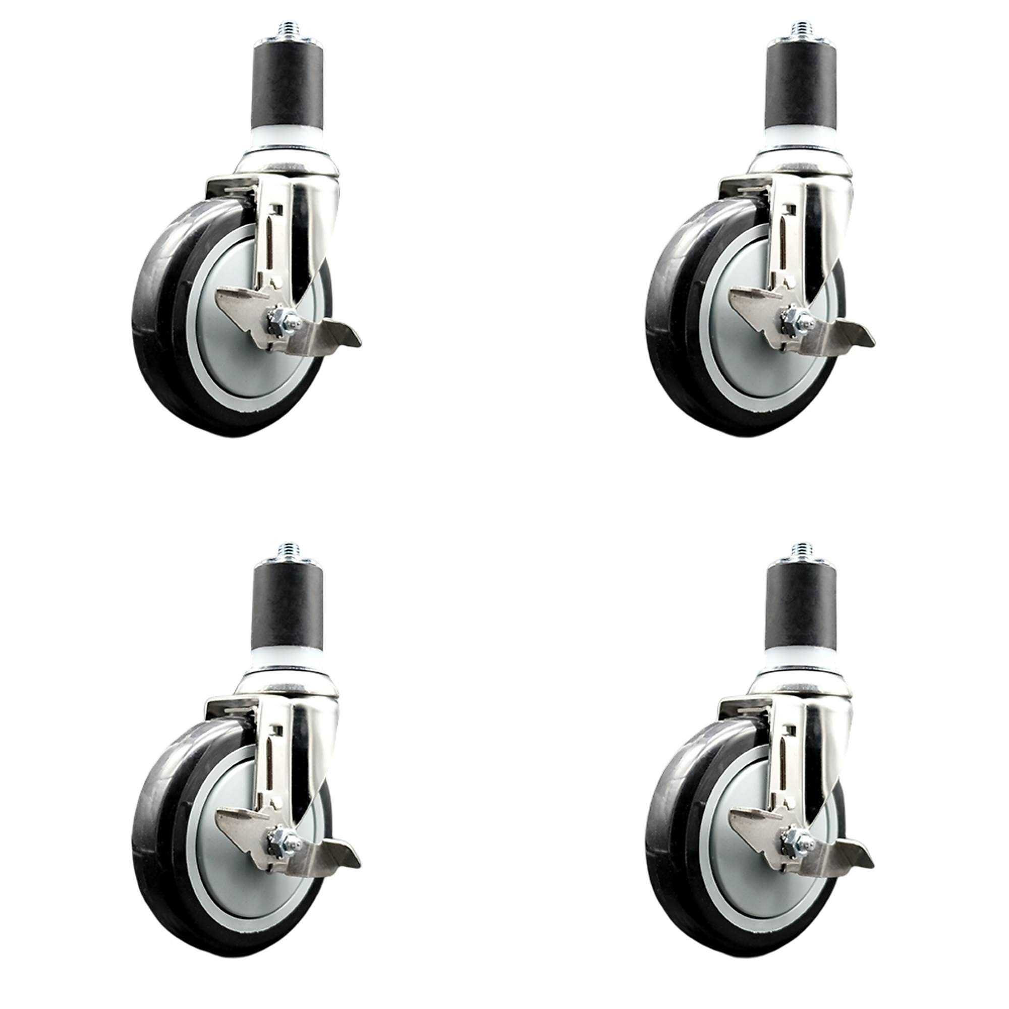 Service Caster, 5Inch x 1 1/4Inch Stem Casters, Wheel Diameter 5 in, Caster Type Swivel, Package (qty.) 4, Model SCC-SS316EX20S514-PPUB-BLK-TLB-178-4