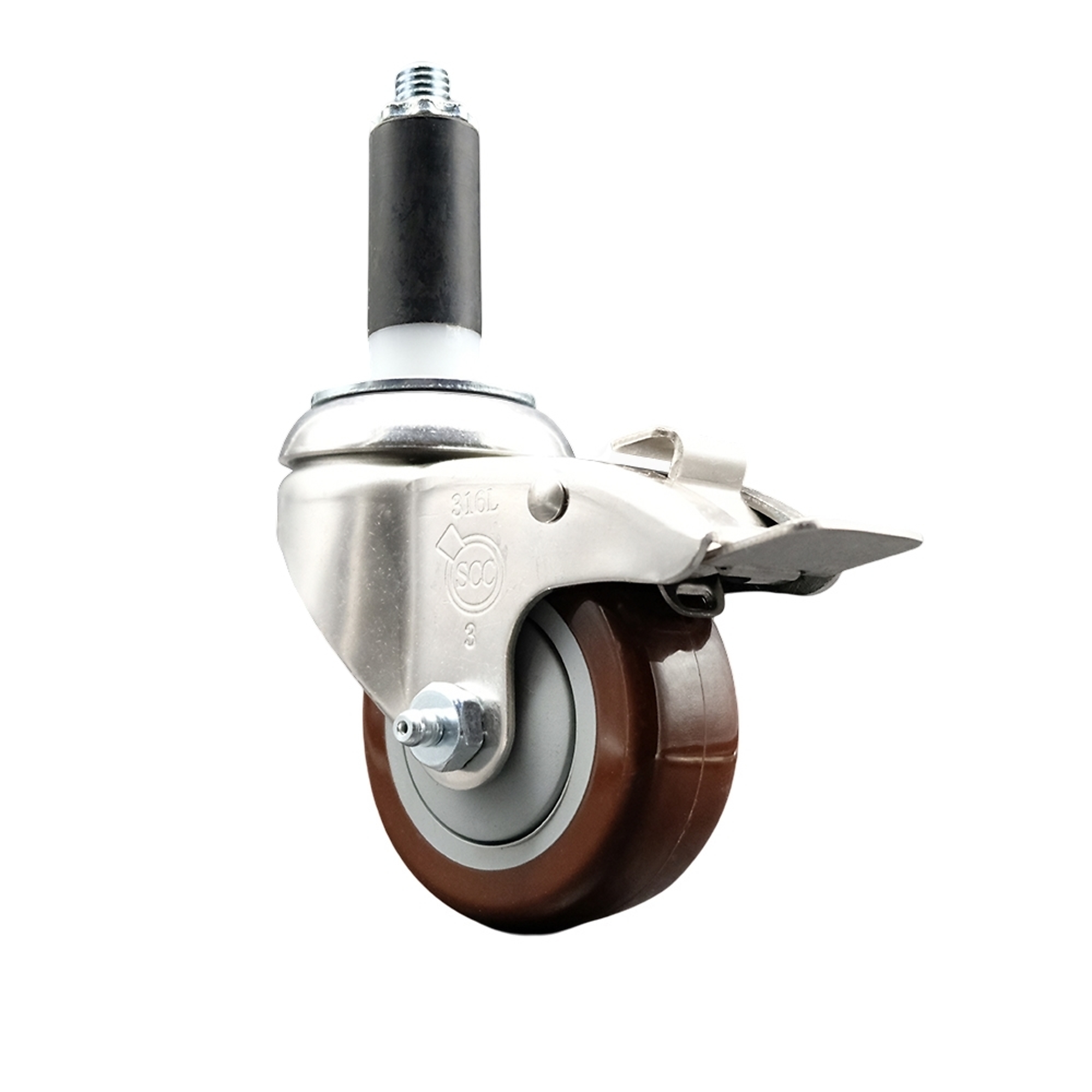 Service Caster, 3Inch x 1 1/4Inch Stem Caster, Wheel Diameter 3 in, Caster Type Swivel, Package (qty.) 1, Model SCC-SS316TTLEX20S314-PPUB-MRN-1