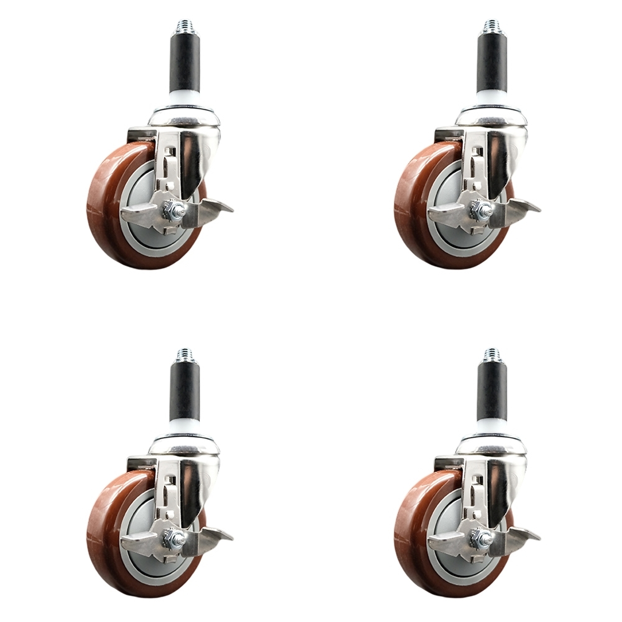 Service Caster, 4Inch x 1 1/4Inch Stem Casters, Wheel Diameter 4 in, Caster Type Swivel, Package (qty.) 4, Model SCC-SS316EX20S414-PPUB-MRN-TLB-1-4