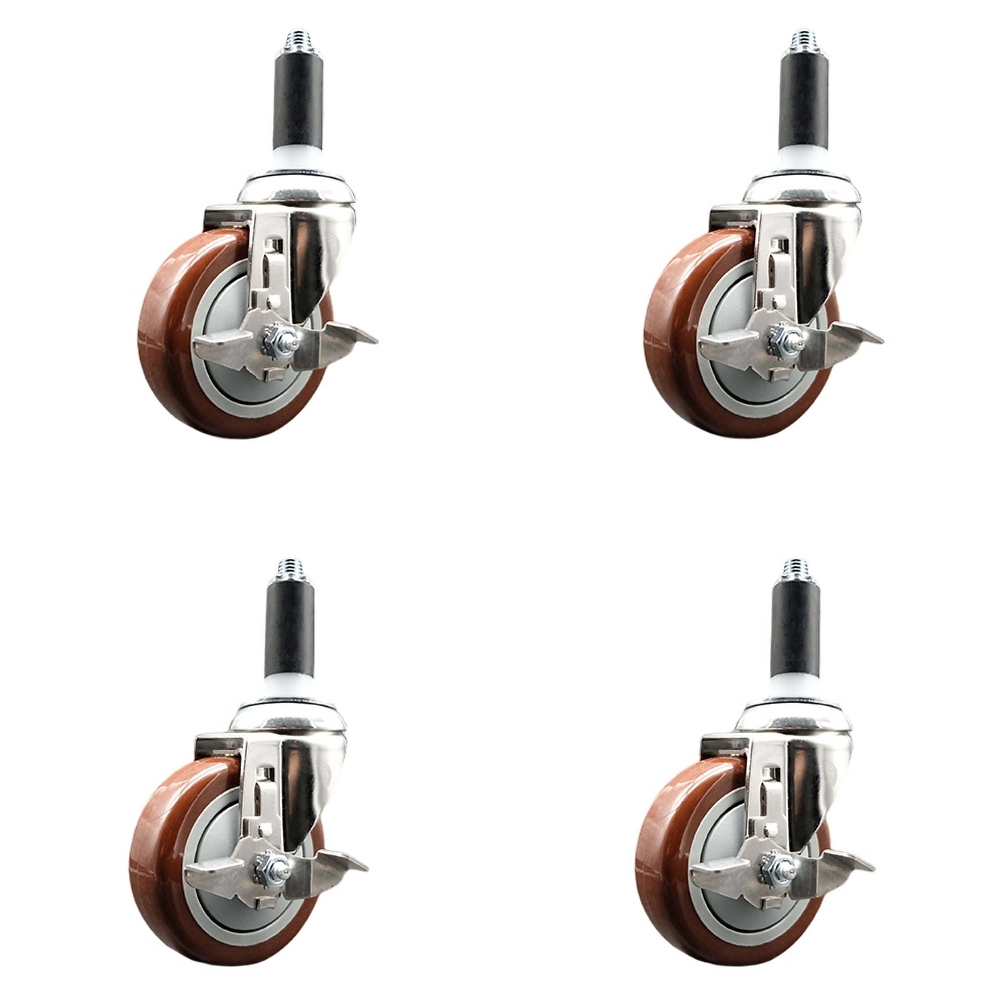 Service Caster, 4Inch x 1 1/4Inch Stem Casters, Wheel Diameter 4 in, Caster Type Swivel, Package (qty.) 4, Model SCC-SS316EX20S414-PPUB-MRN-TLB-118-4