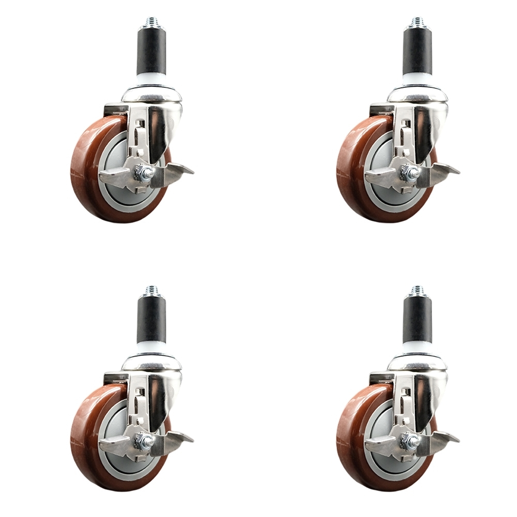 Service Caster, 4Inch x 1 1/4Inch Stem Casters, Wheel Diameter 4 in, Caster Type Swivel, Package (qty.) 4, Model SCC-SS316EX20S414-PPUB-MRN-TLB-114-4