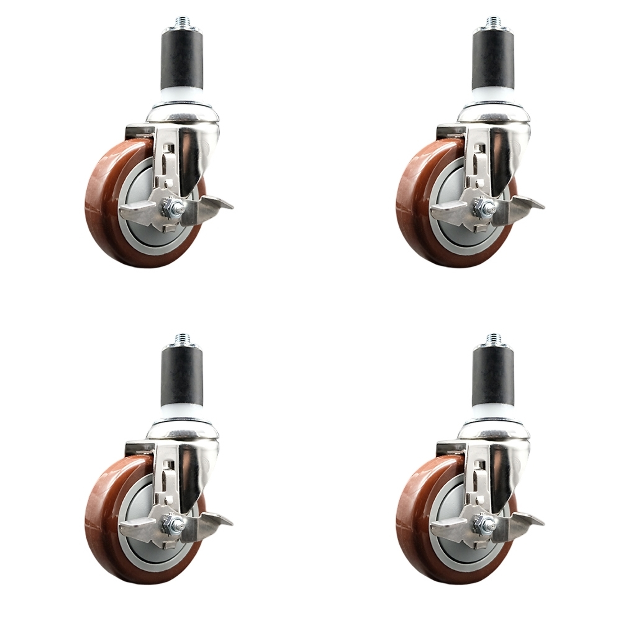 Service Caster, 4Inch x 1 1/4Inch Stem Casters, Wheel Diameter 4 in, Caster Type Swivel, Package (qty.) 4, Model SCC-SS316EX20S414-PPUB-MRN-TLB-158-4