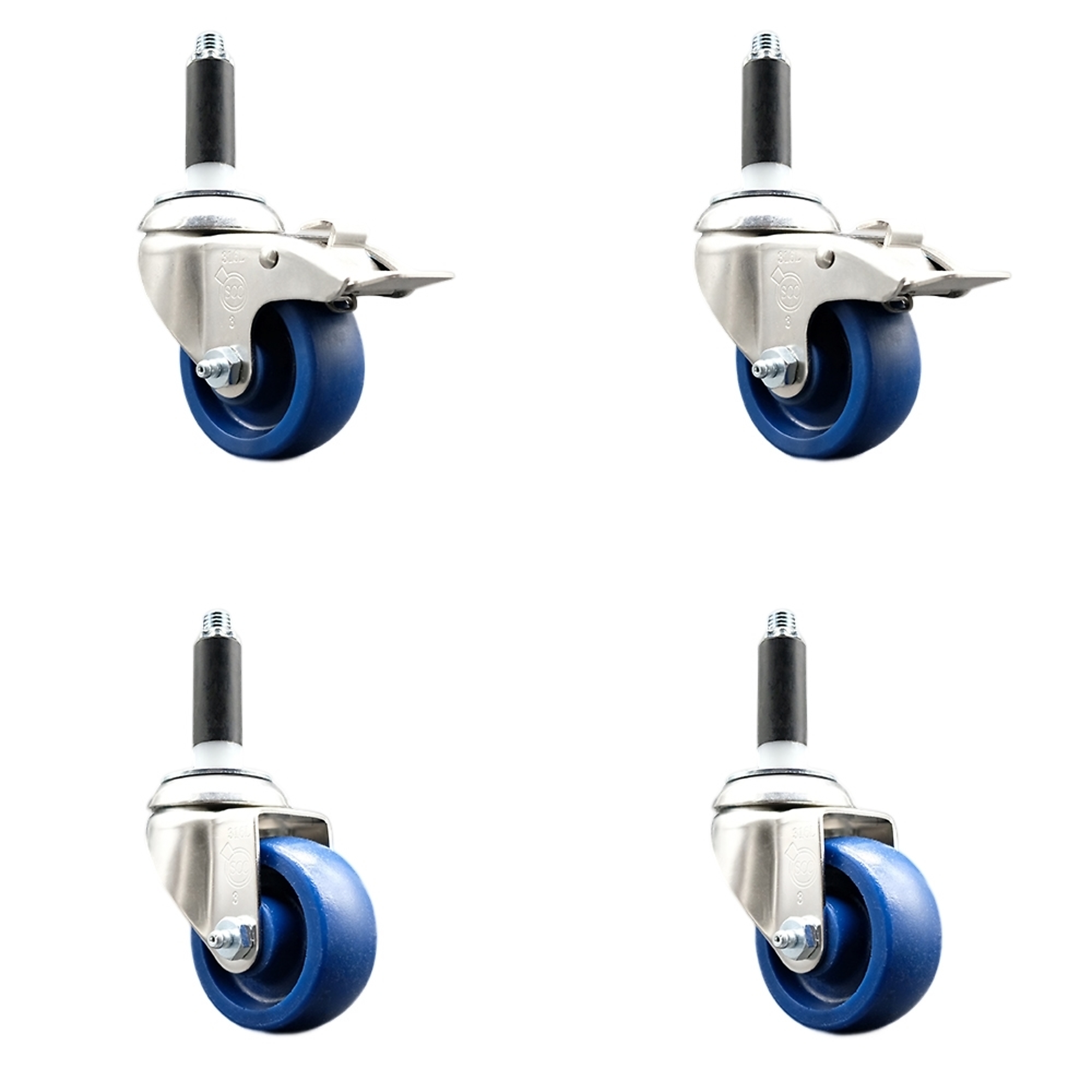 Service Caster, 3Inch x 1 1/4Inch Stem Casters, Wheel Diameter 3 in, Caster Type Swivel, Package (qty.) 4, Model SCC-SS316TTLEX20S314-SPUS-2-S-2-34