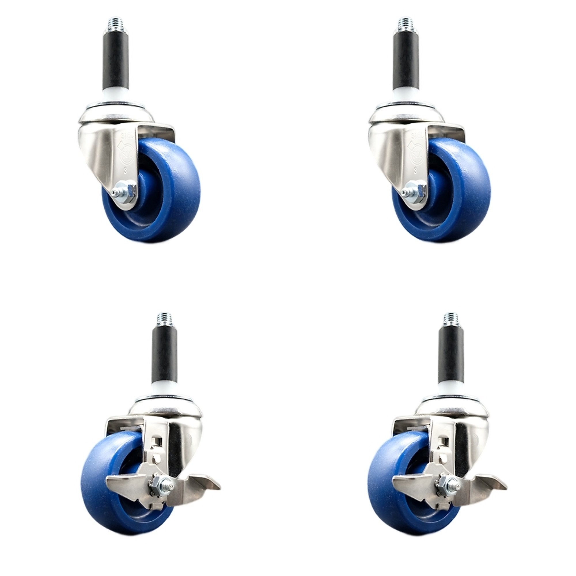 Service Caster, 3Inch x 1 1/4Inch Stem Casters, Wheel Diameter 3 in, Caster Type Swivel, Package (qty.) 4, Model SCC-SS316EX20S314-SPUS-2-TLB-2-78