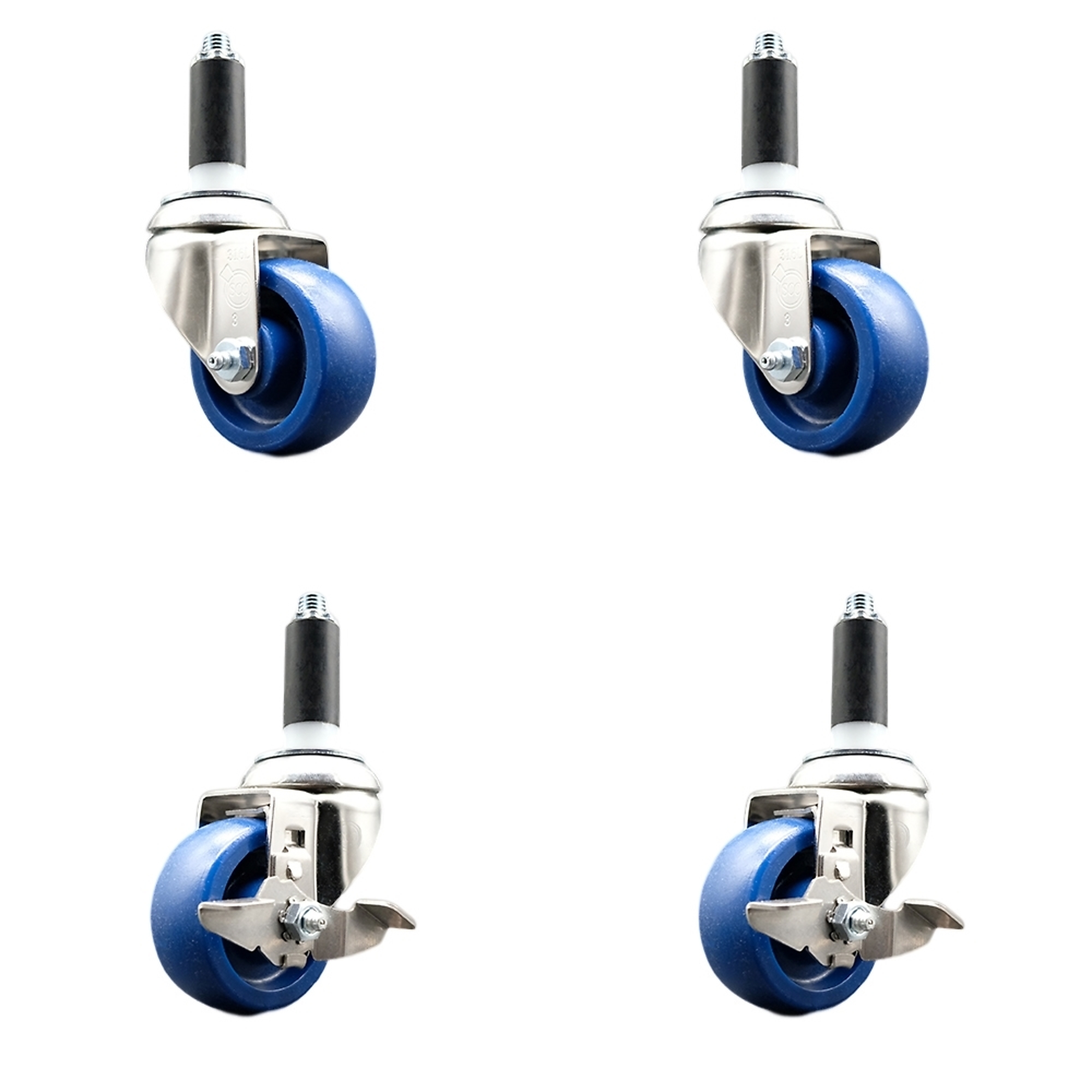 Service Caster, 3Inch x 1 1/4Inch Stem Casters, Wheel Diameter 3 in, Caster Type Swivel, Package (qty.) 4, Model SCC-SS316EX20S314-SPUS-2-TLB-2-118