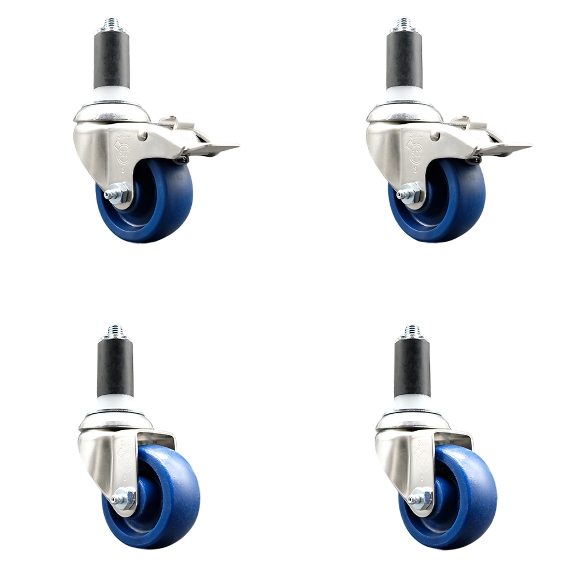 Service Caster, 3Inch x 1 1/4Inch Stem Casters, Wheel Diameter 3 in, Caster Type Swivel, Package (qty.) 4, Model SCC-SS316TTLEX20S314-SPUS-2-S-2-114