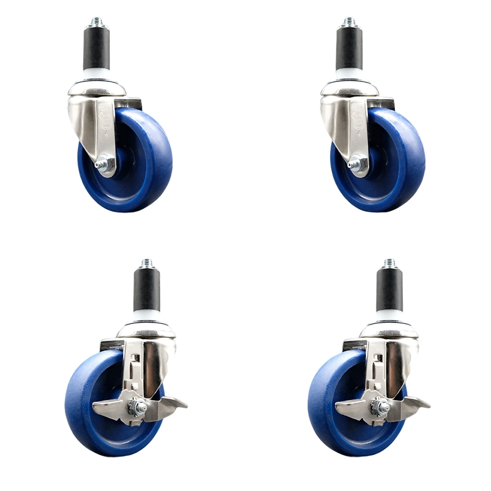 Service Caster, 4Inch x 1 1/4Inch Stem Casters, Wheel Diameter 4 in, Caster Type Swivel, Package (qty.) 4, Model SCC-SS316EX20S414-SPUS-2-TLB-2-138