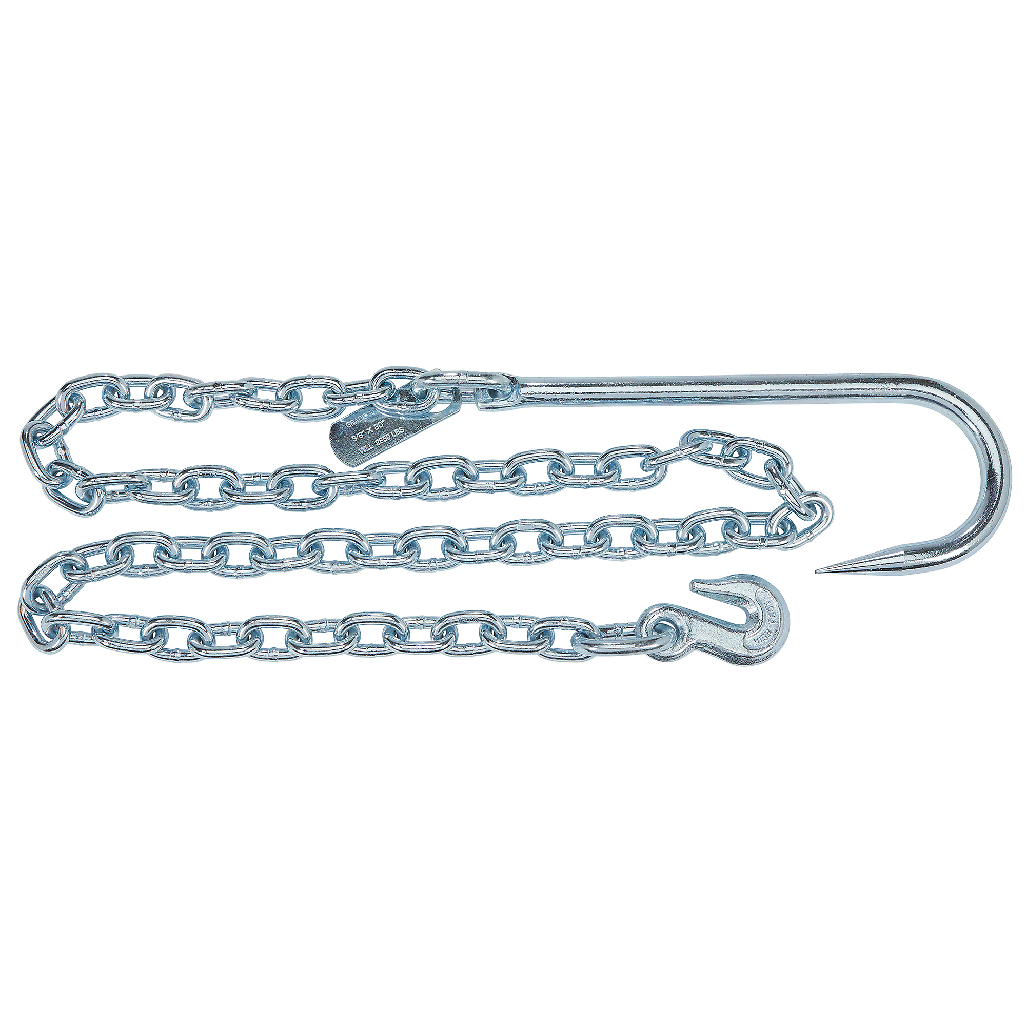 Ultra-Tow 3/8Inch x 80Inch Tow Chain with 15Inch Grab Hook, G30, 2650-Lb. Working Load, 80Inch L, Carbon Steel, Model RDTCPC1006C