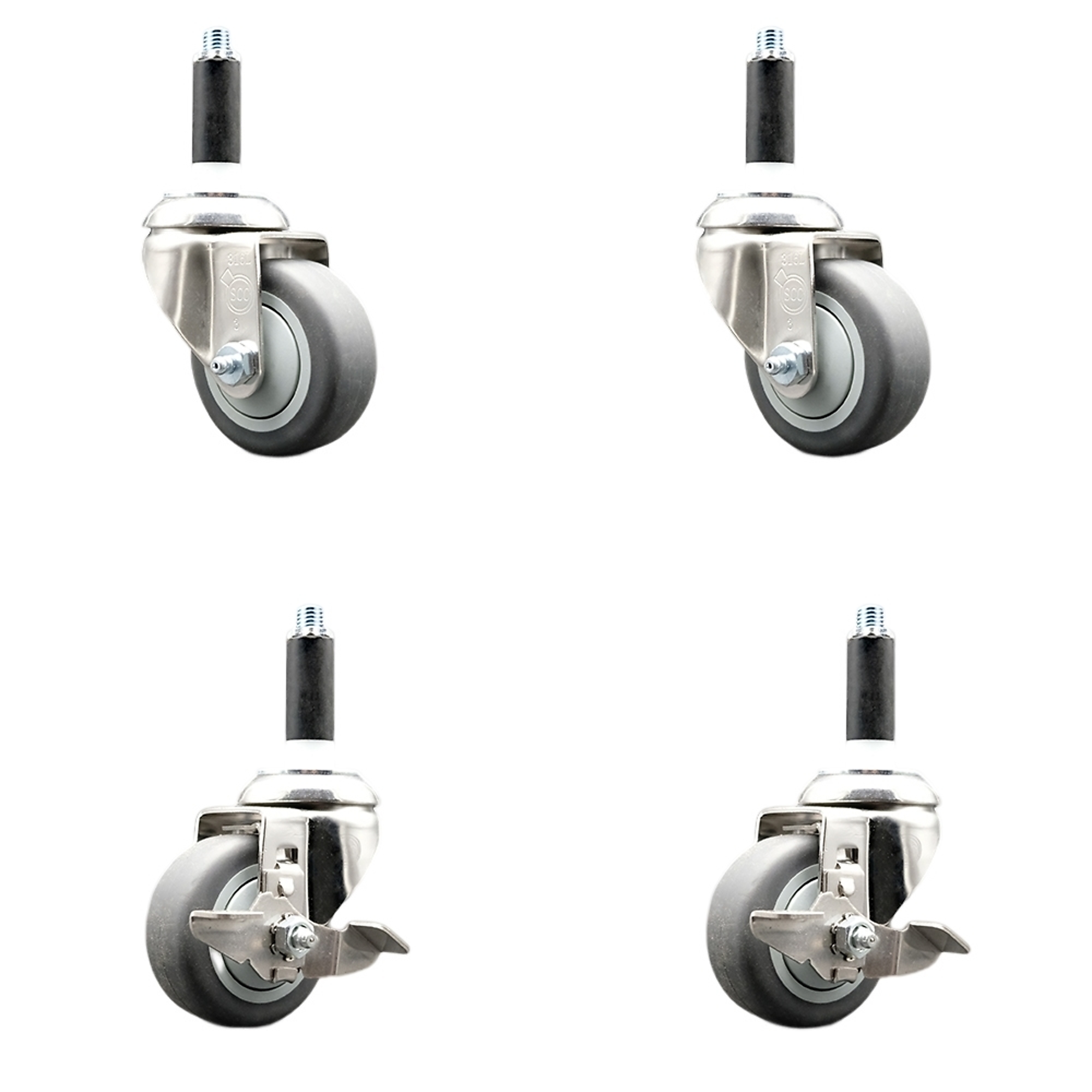 Service Caster, 3Inch x 1 1/4Inch Stem Casters, Wheel Diameter 3 in, Caster Type Swivel, Package (qty.) 4, Model SCC-SS316EX20S314-TPRB-2-TLB-2-34