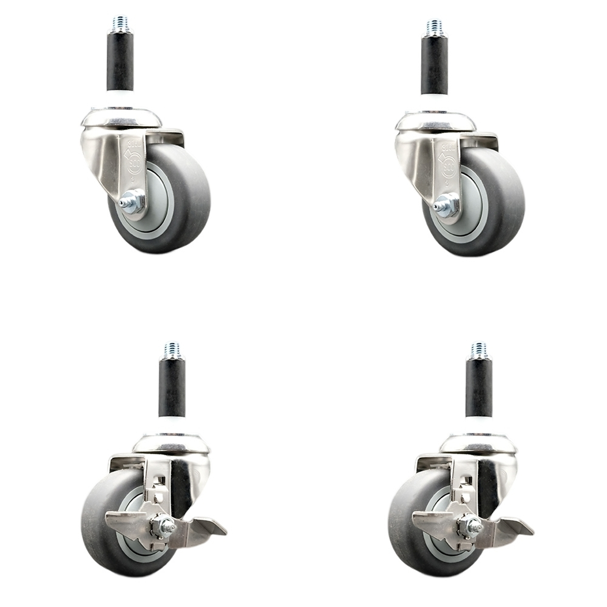 Service Caster, 3Inch x 1 1/4Inch Stem Casters, Wheel Diameter 3 in, Caster Type Swivel, Package (qty.) 4, Model SCC-SS316EX20S314-TPRB-2-TLB-2-78