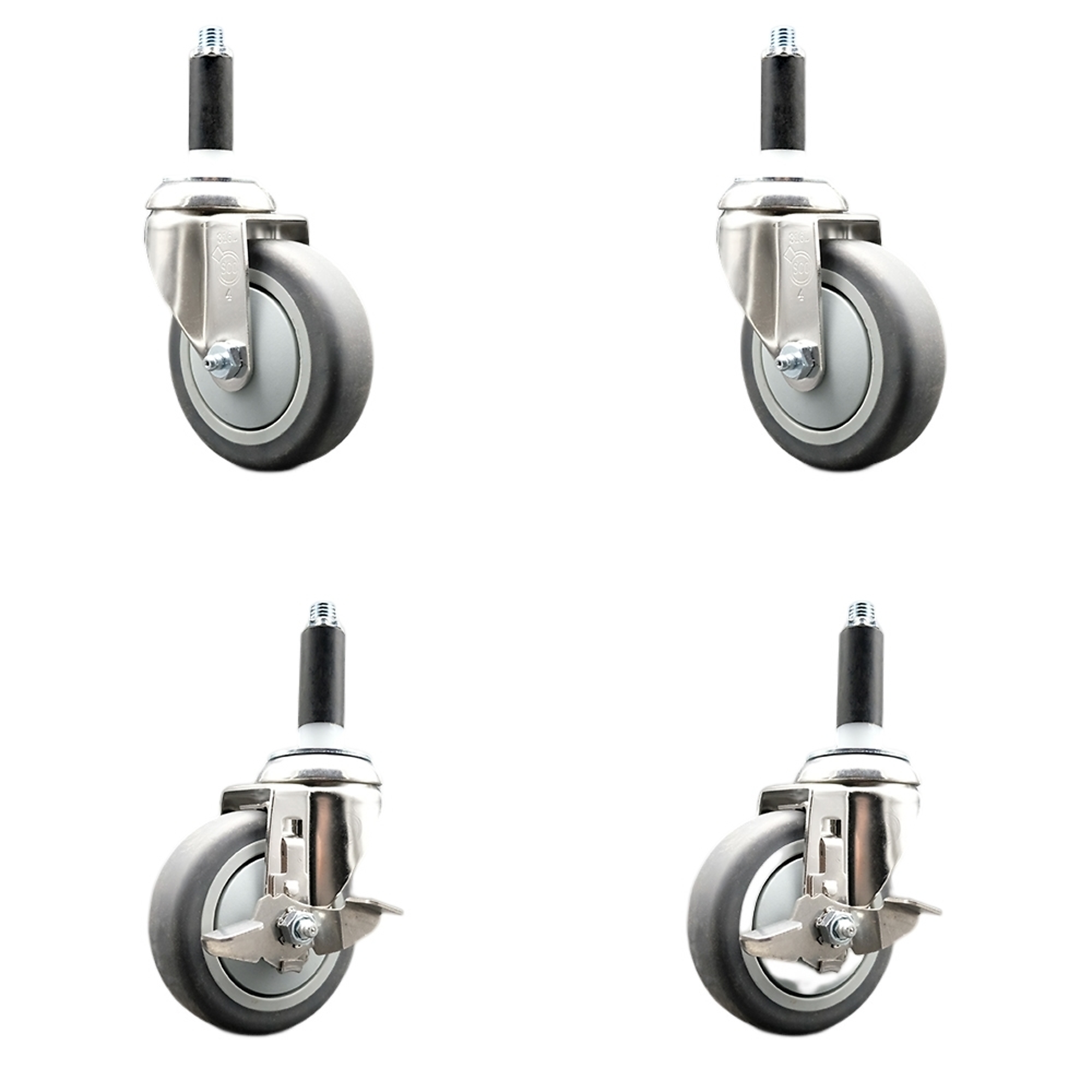 Service Caster, 4Inch x 1 1/4Inch Stem Casters, Wheel Diameter 4 in, Caster Type Swivel, Package (qty.) 4, Model SCC-SS316EX20S414-TPRB-2-TLB-2-78