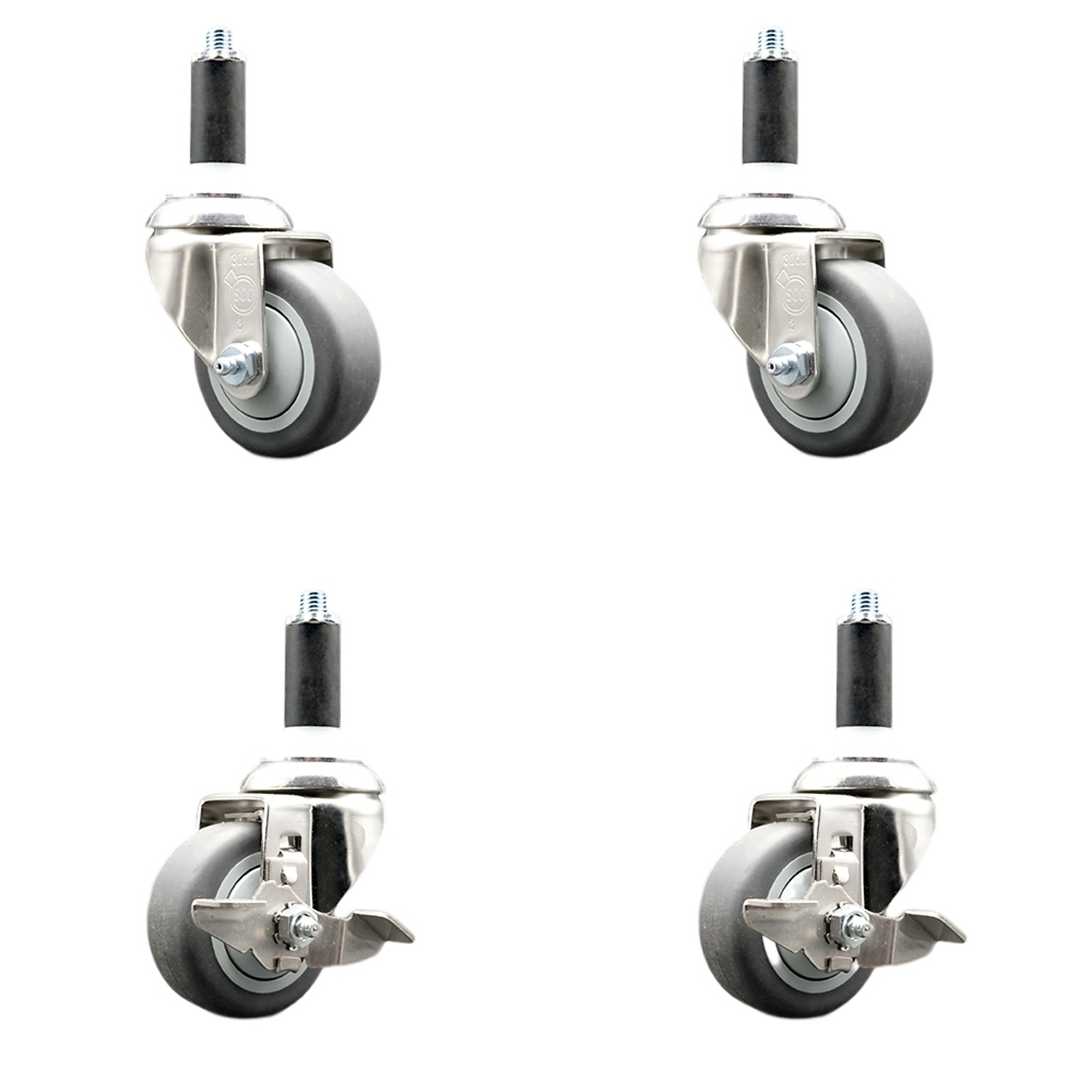 Service Caster, 3Inch x 1 1/4Inch Stem Casters, Wheel Diameter 3 in, Caster Type Swivel, Package (qty.) 4, Model SCC-SS316EX20S314-TPRB-2-TLB-2-1