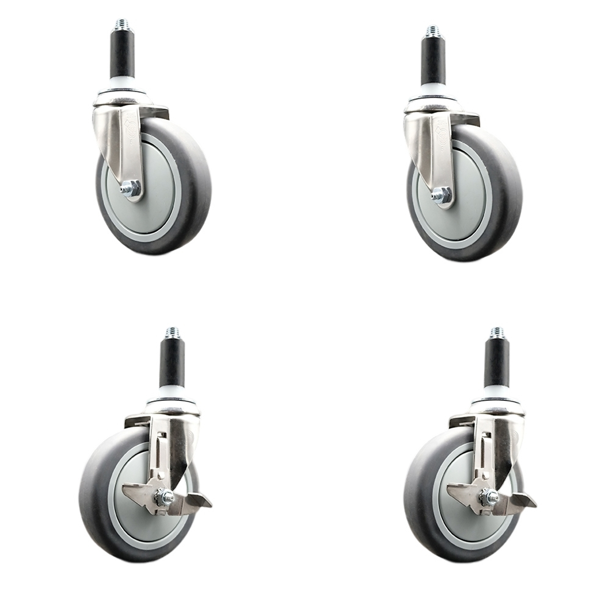 Service Caster, 5Inch x 1 1/4Inch Stem Casters, Wheel Diameter 5 in, Caster Type Swivel, Package (qty.) 4, Model SCC-SS316EX20S514-TPRB-2-TLB-2-1