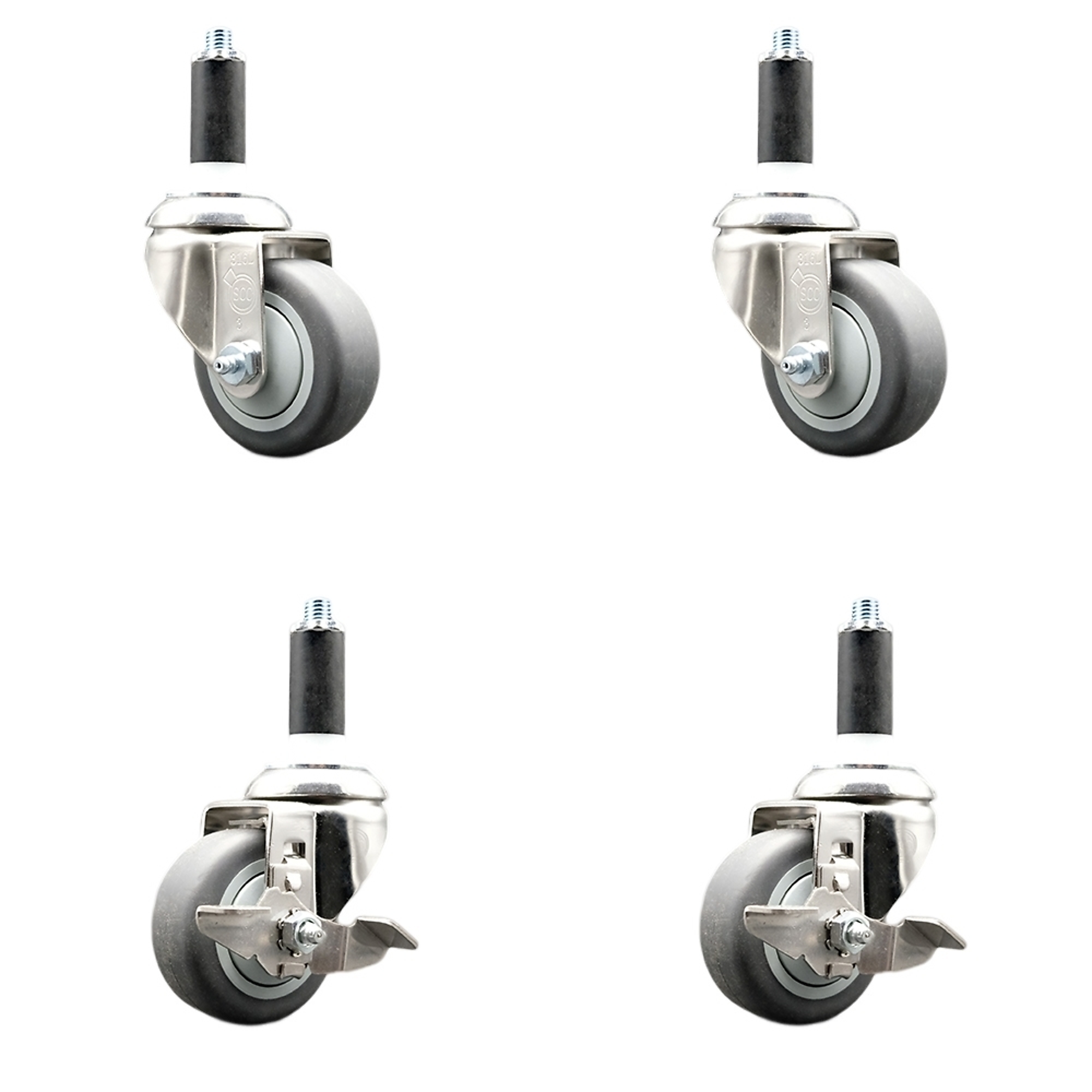 Service Caster, 3 1/2Inch x 1 1/4Inch Stem Casters, Wheel Diameter 3.5 in, Caster Type Swivel, Package (qty.) 4, Model SCC-SS316EX20S3514-TPRB-2-TLB-2