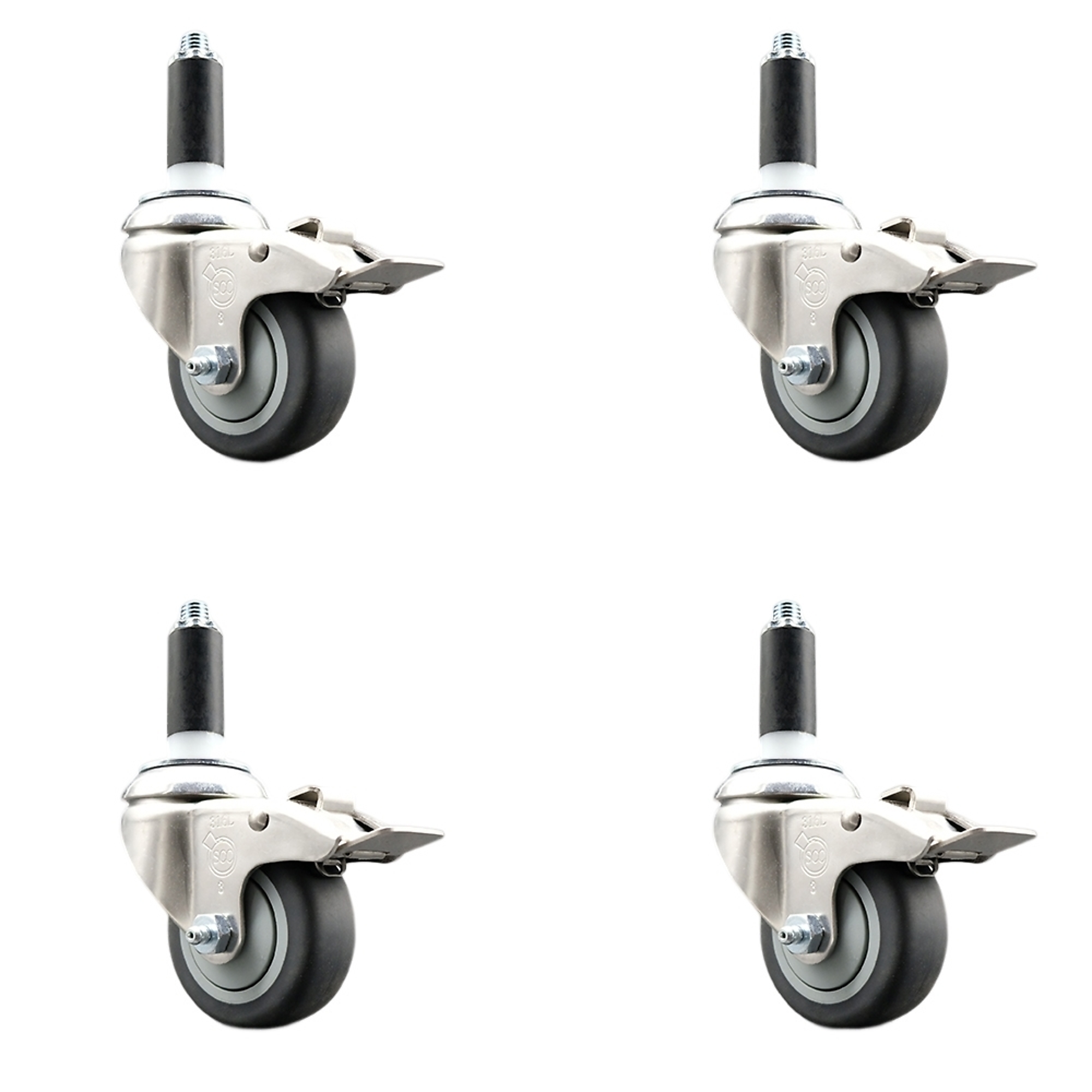 Service Caster, 3Inch x 1 1/4Inch Stem Casters, Wheel Diameter 3 in, Caster Type Swivel, Package (qty.) 4, Model SCC-SS316TTLEX20S314-TPRB-118-4