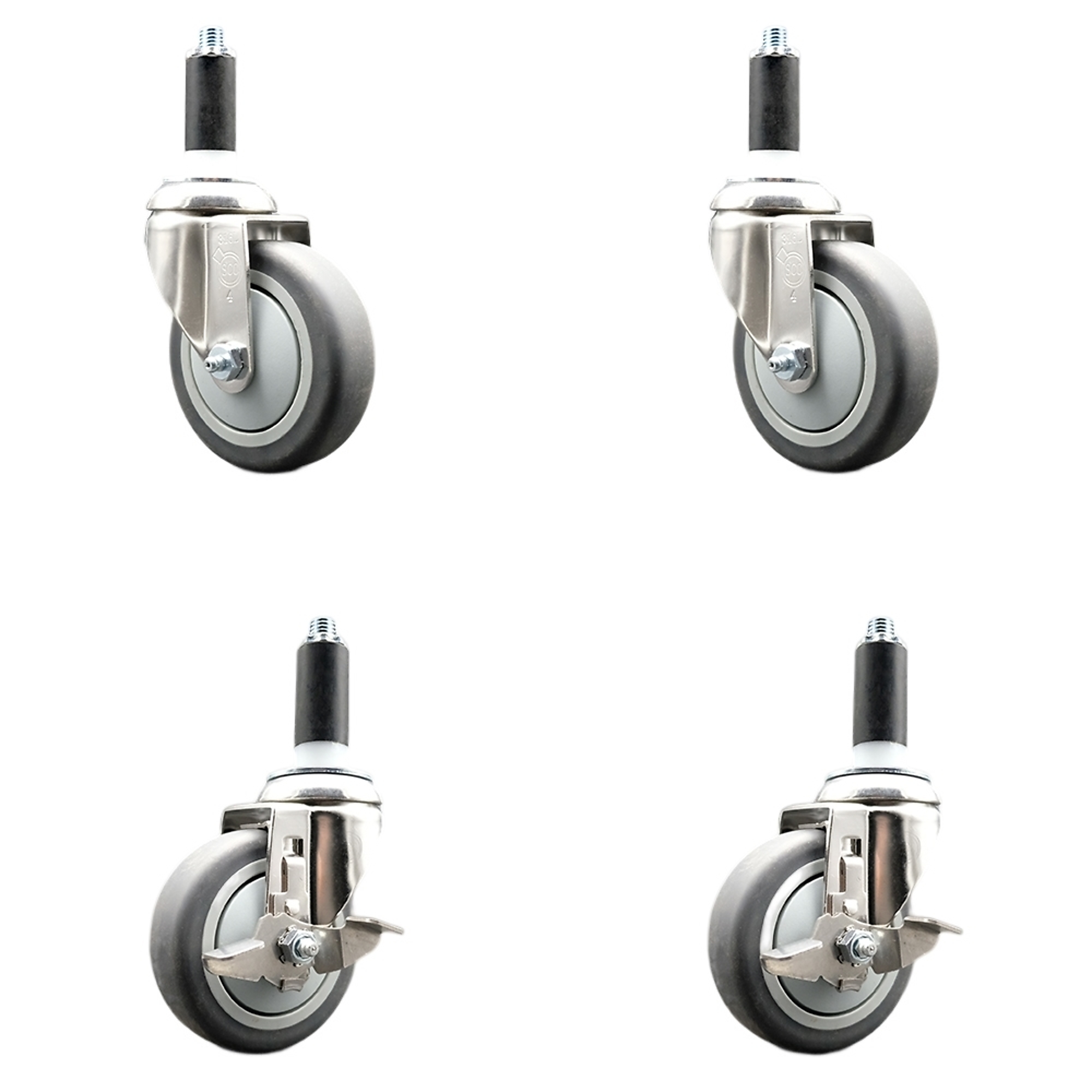 Service Caster, 4Inch x 1 1/4Inch Stem Casters, Wheel Diameter 4 in, Caster Type Swivel, Package (qty.) 4, Model SCC-SS316EX20S414-TPRB-2-TLB-2-118