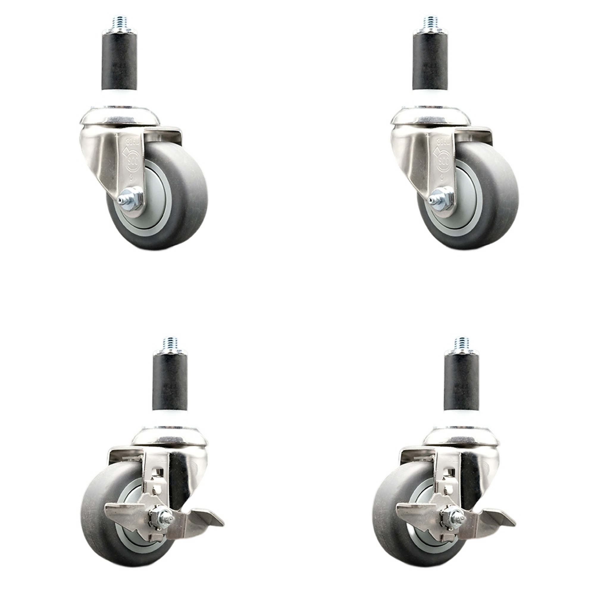 Service Caster, 3Inch x 1 1/4Inch Stem Casters, Wheel Diameter 3 in, Caster Type Swivel, Package (qty.) 4, Model SCC-SS316EX20S314-TPRB-2-TLB-2-114