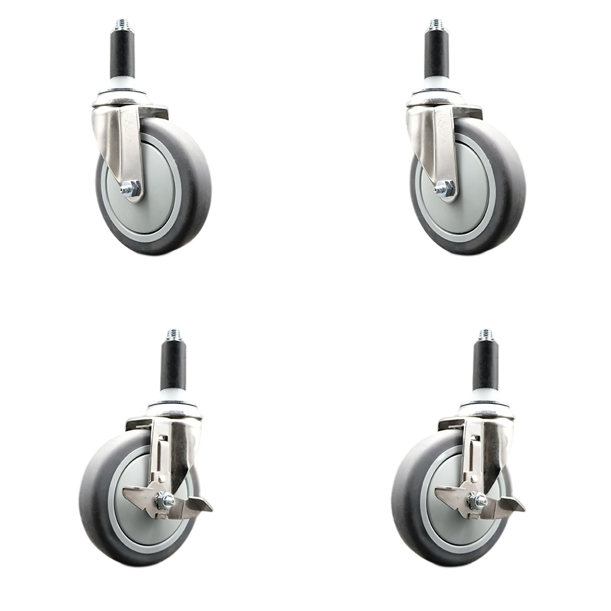 Service Caster, 5Inch x 1 1/4Inch Stem Casters, Wheel Diameter 5 in, Caster Type Swivel, Package (qty.) 4, Model SCC-SS316EX20S514-TPRB-2-TLB-2-118