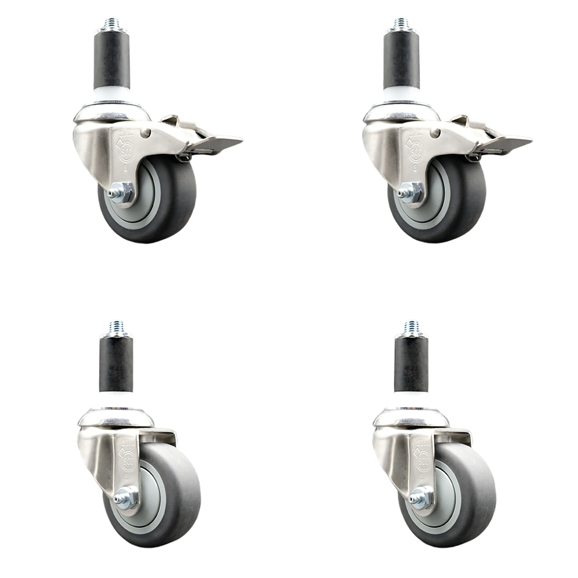 Service Caster, 3Inch x 1 1/4Inch Stem Casters, Wheel Diameter 3 in, Caster Type Swivel, Package (qty.) 4, Model SCC-SS316TTLEX20S314-TPRB-2-S-2-138