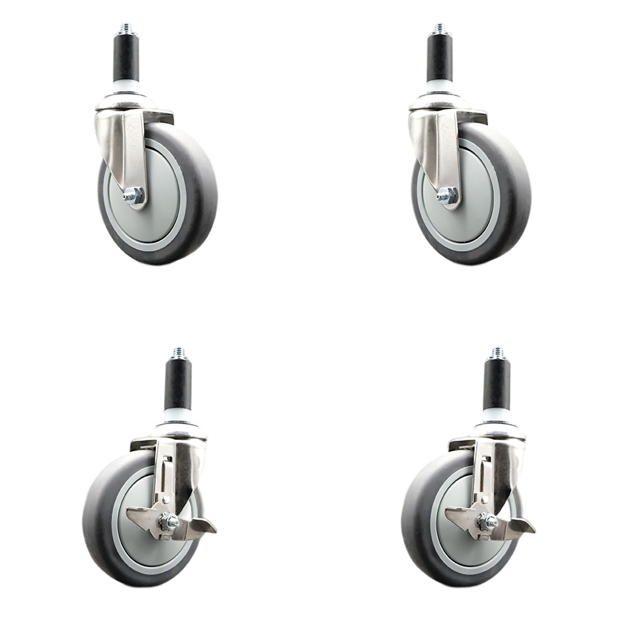 Service Caster, 5Inch x 1 1/4Inch Stem Casters, Wheel Diameter 5 in, Caster Type Swivel, Package (qty.) 4, Model SCC-SS316EX20S514-TPRB-2-TLB-2-138