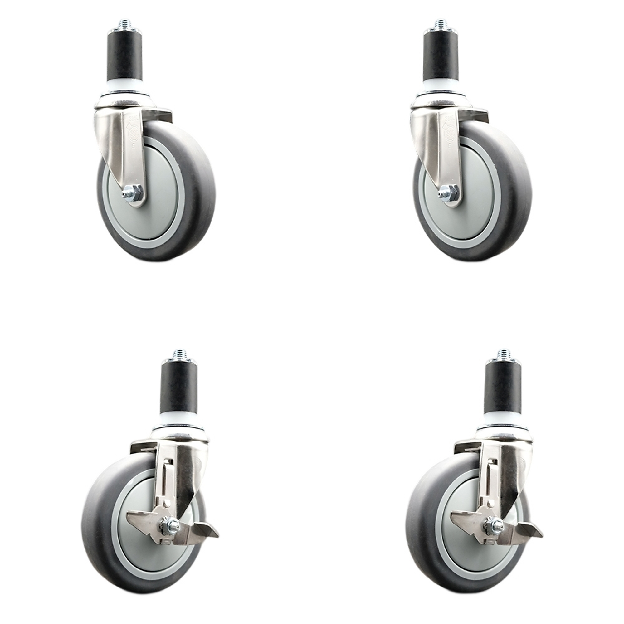 Service Caster, 5Inch x 1 1/4Inch Stem Casters, Wheel Diameter 5 in, Caster Type Swivel, Package (qty.) 4, Model SCC-SS316EX20S514-TPRB-2-TLB-2-112