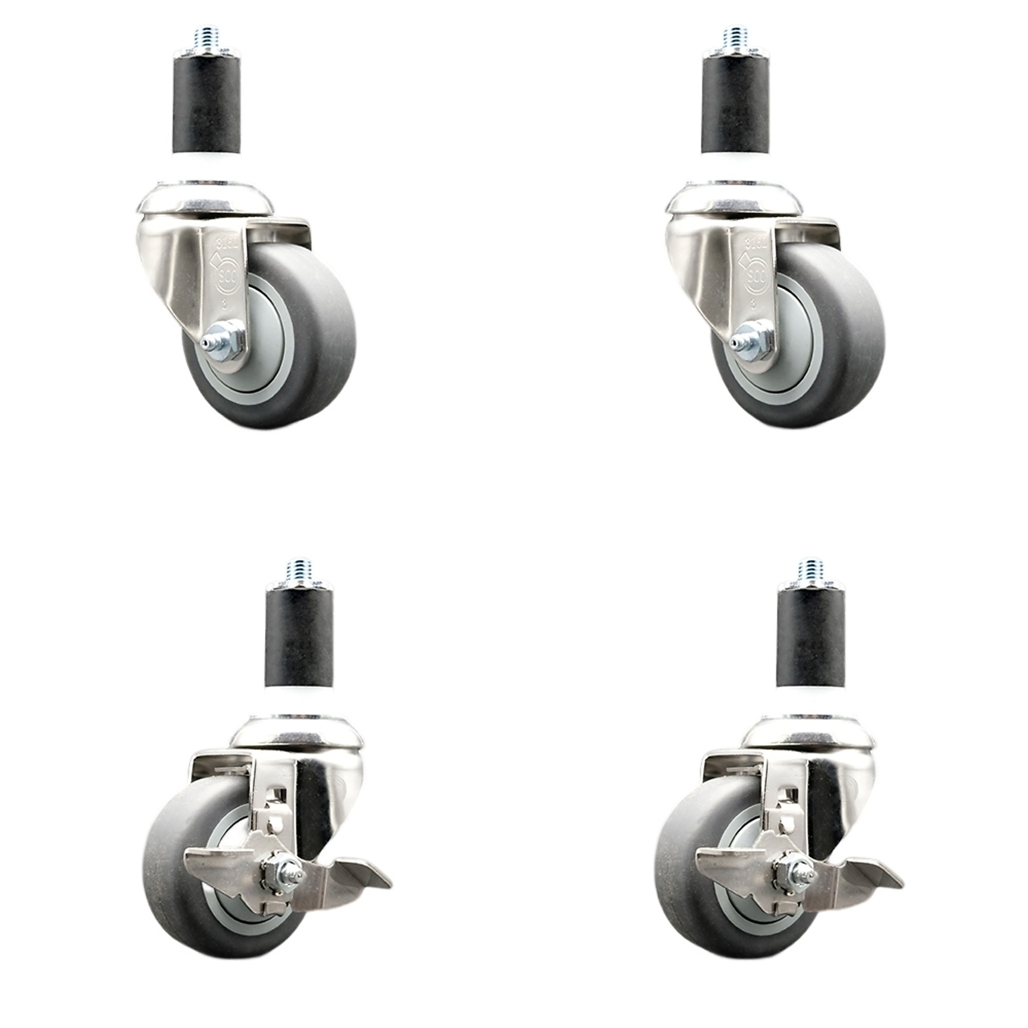 Service Caster, 3Inch x 1 1/4Inch Stem Casters, Wheel Diameter 3 in, Caster Type Swivel, Package (qty.) 4, Model SCC-SS316EX20S314-TPRB-2-TLB-2-158