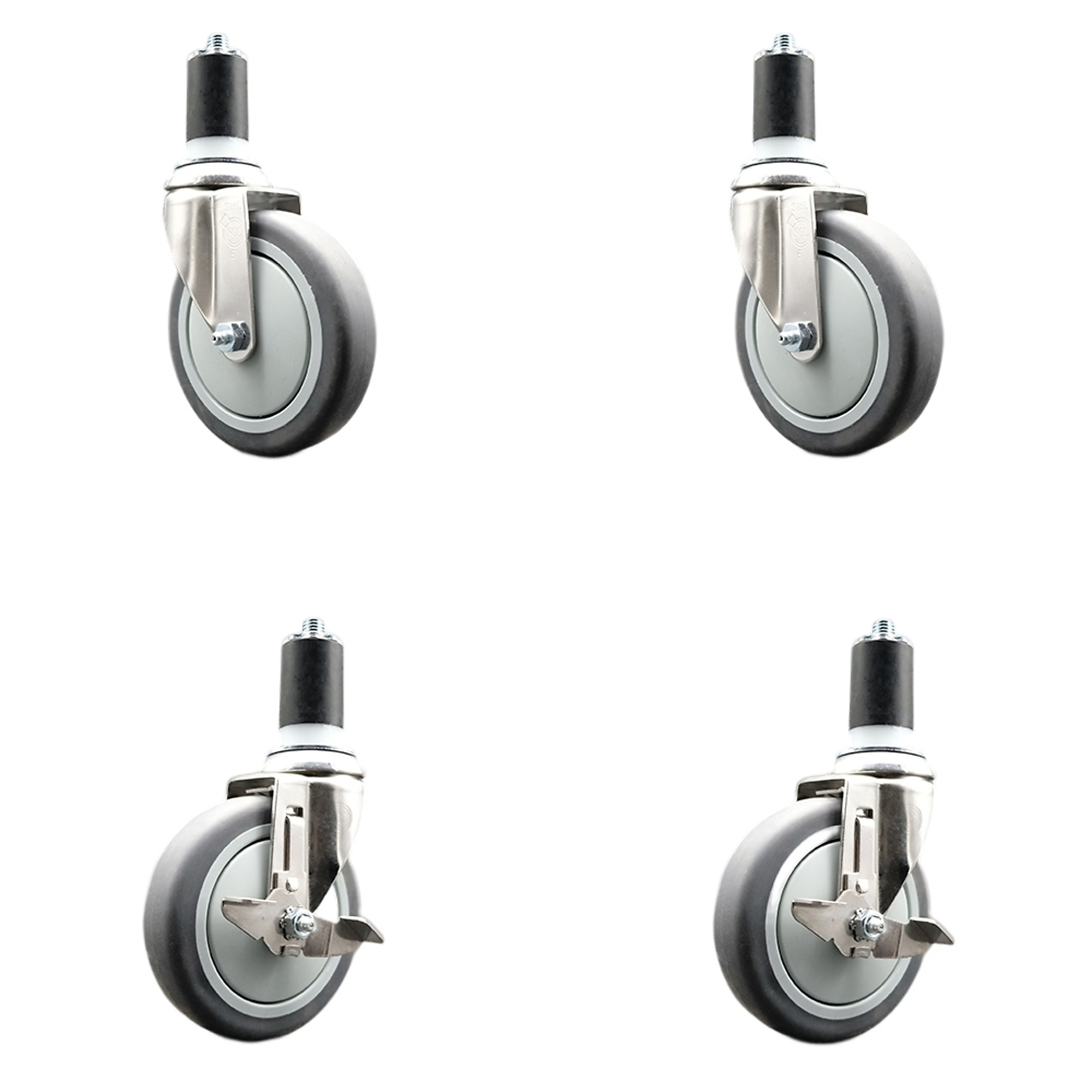 Service Caster, 5Inch x 1 1/4Inch Stem Casters, Wheel Diameter 5 in, Caster Type Swivel, Package (qty.) 4, Model SCC-SS316EX20S514-TPRB-2-TLB-2-158