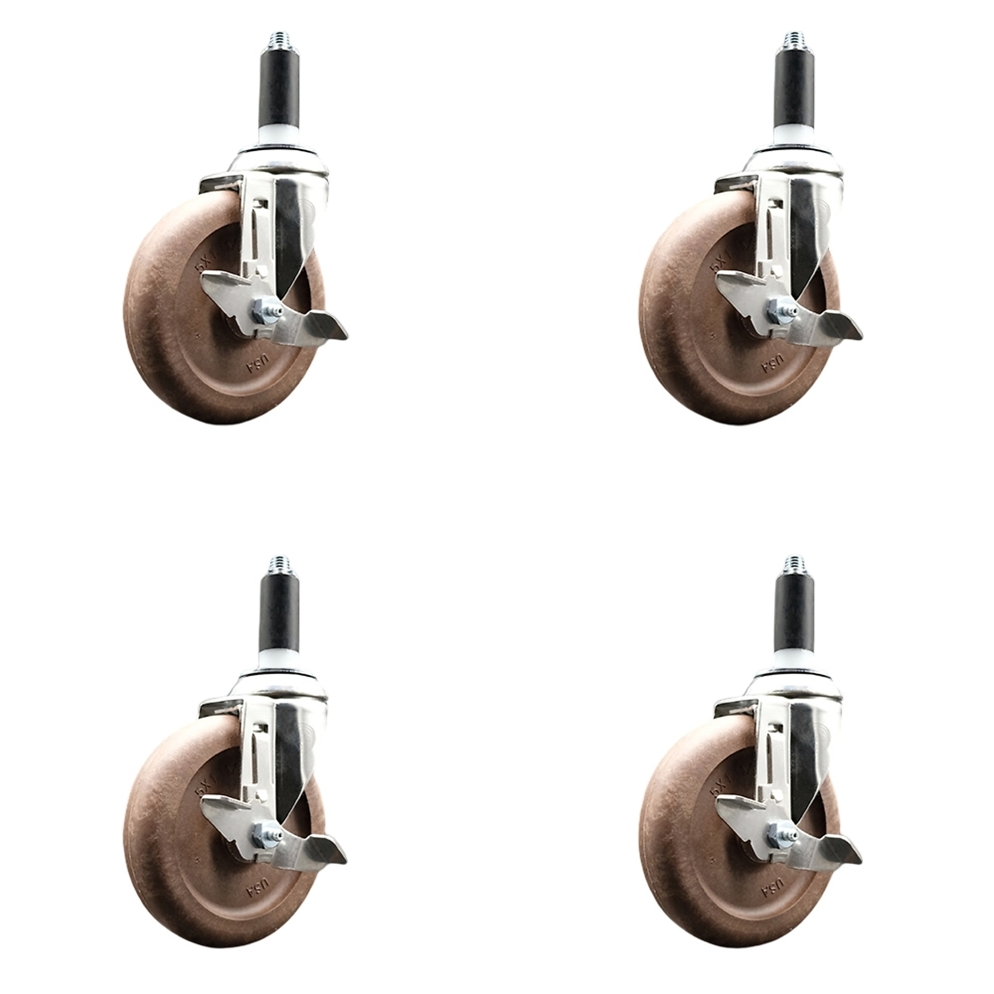 Service Caster, 5Inch x 1 1/4Inch Stem Casters, Wheel Diameter 5 in, Caster Type Swivel, Package (qty.) 4, Model SCC-SS316EX20S514-GFNSHT-TLB-118-4