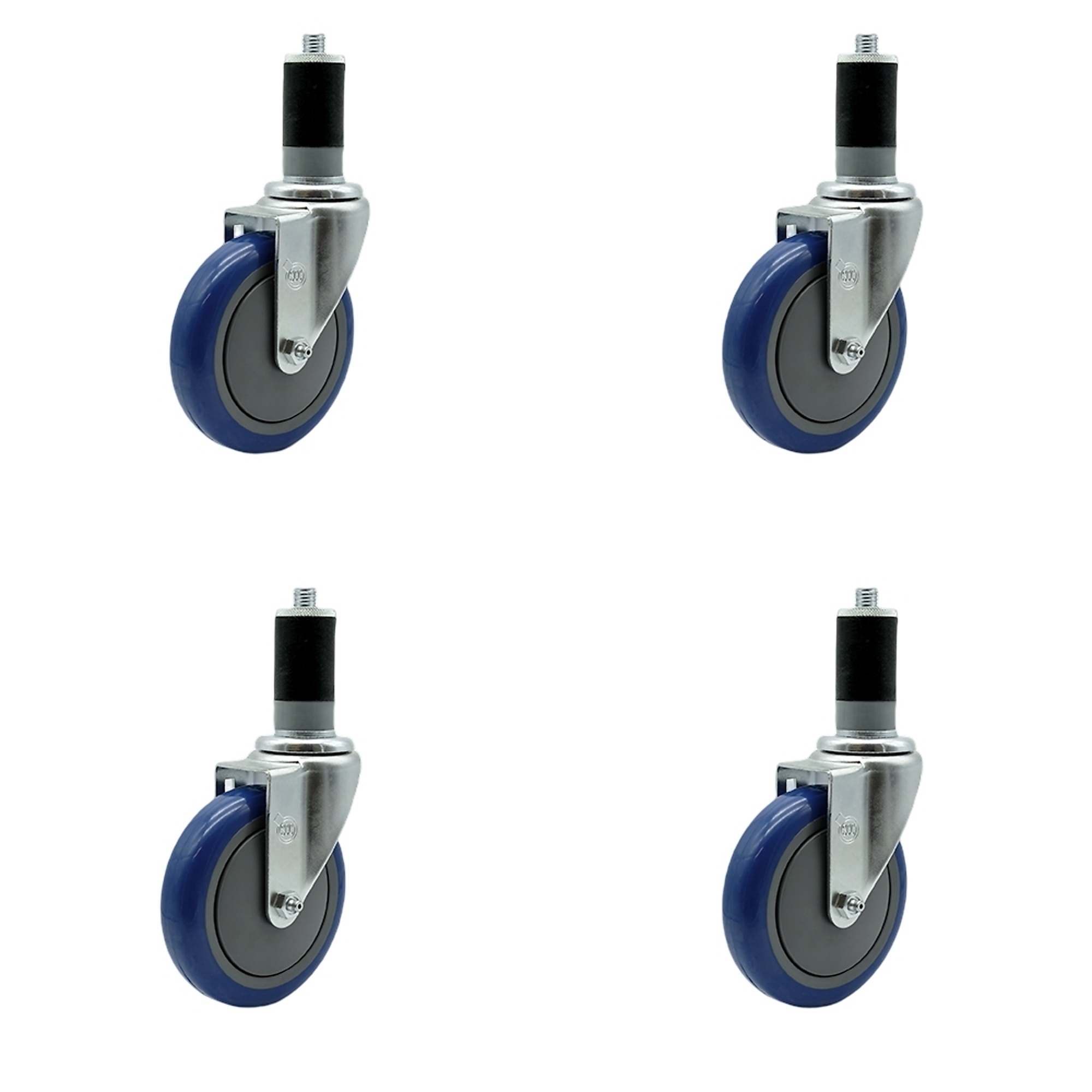 Service Caster, 5Inch x 1.25Inch Stem Casters, Wheel Diameter 5 in, Caster Type Swivel, Package (qty.) 4, Model REG-SCC-EX20S514-PPUB-BLUE-112-4