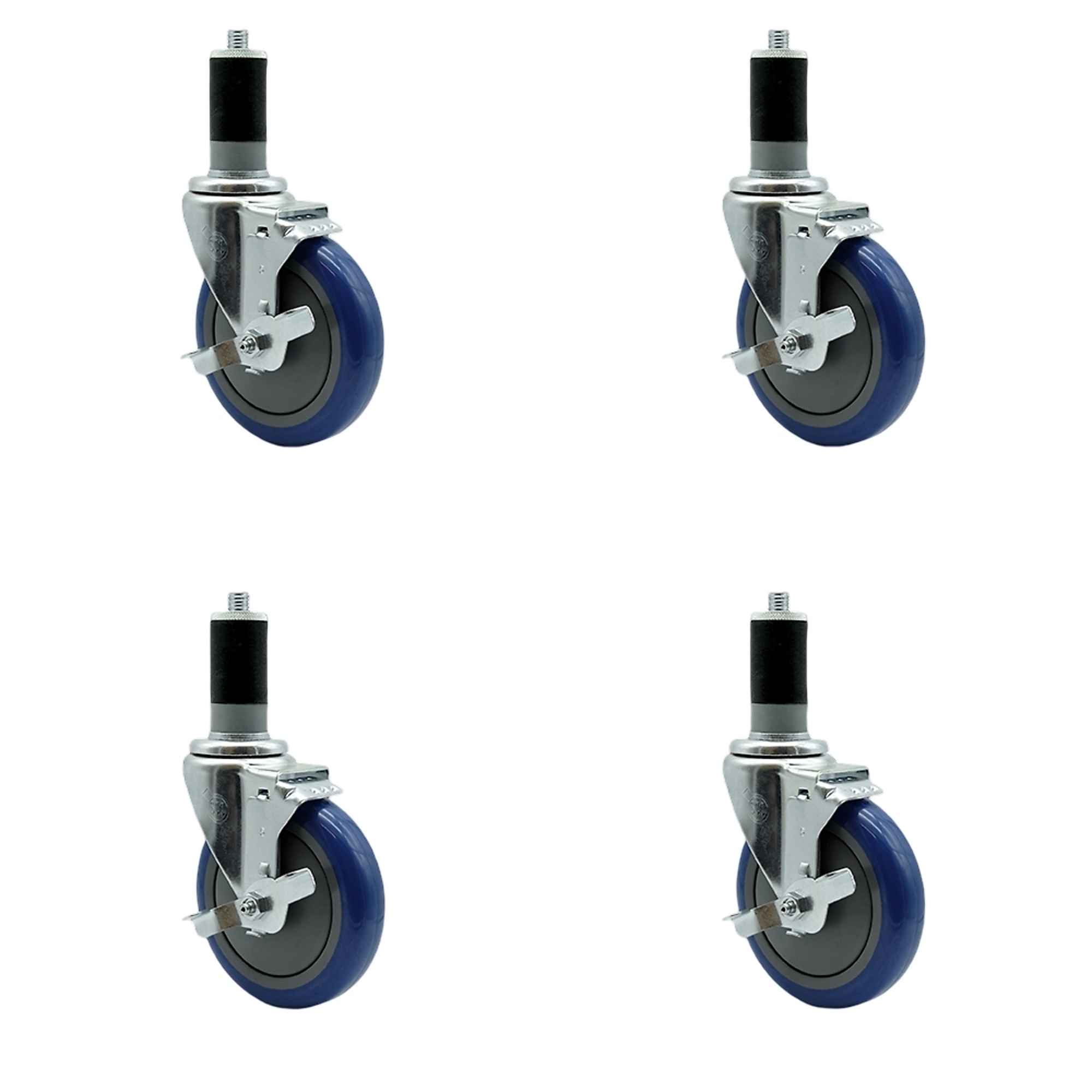 Service Caster, 5Inch x 1.25Inch Stem Casters, Wheel Diameter 5 in, Caster Type Swivel, Package (qty.) 4, Model REG-SCC-EX20S514-PPUB-BLUE-TLB-112-4