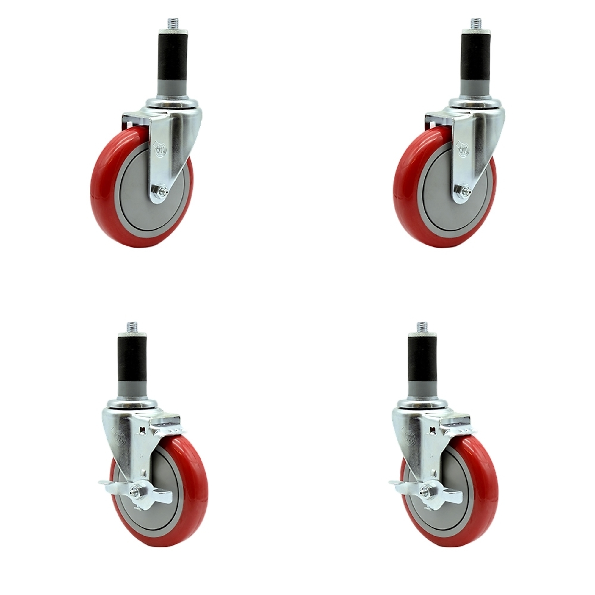 Service Caster, 5Inch x 1.25Inch Stem Casters, Wheel Diameter 5 in, Caster Type Swivel, Package (qty.) 4, Model REG-EX20S514-PPUB-RED-112-2-TLB-2