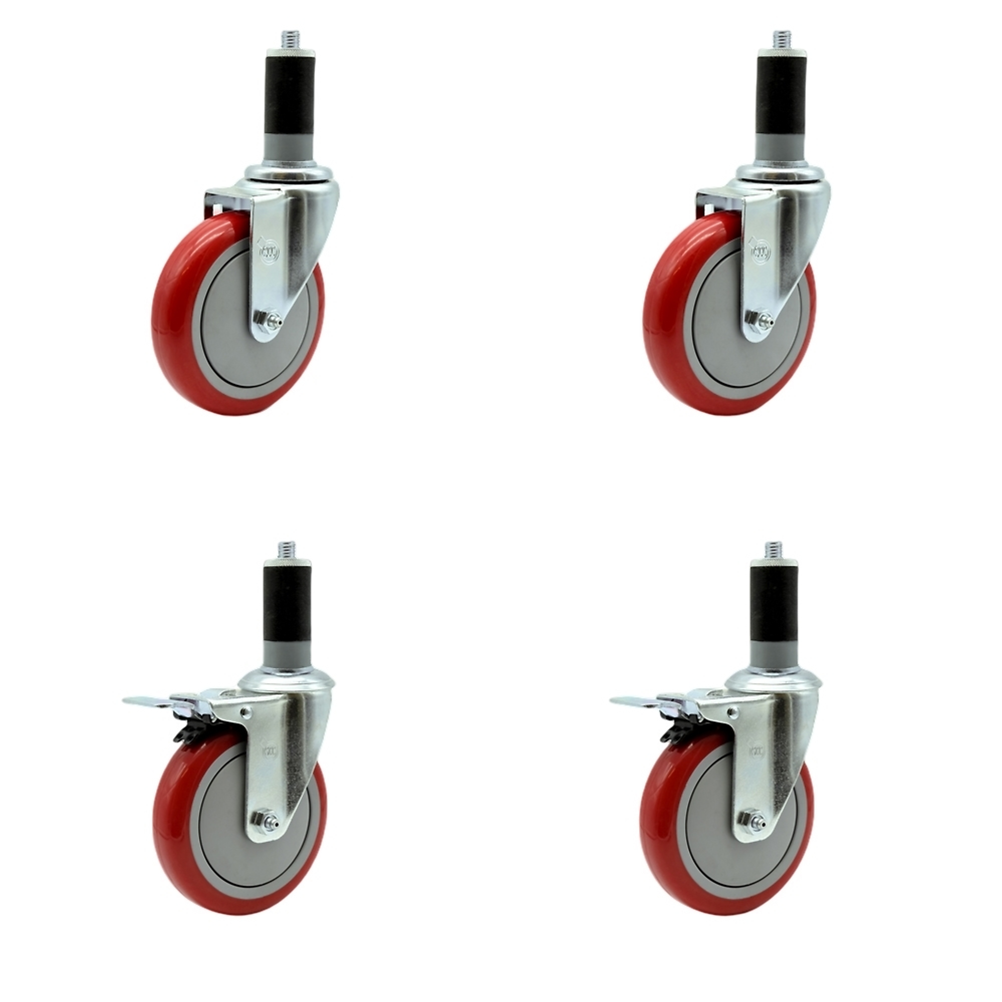 Service Caster, 5Inch x 1.25Inch Stem Casters, Wheel Diameter 5 in, Caster Type Swivel, Package (qty.) 4, Model REG-EXTTL20S514-PPUB-RED-112-2-S-2