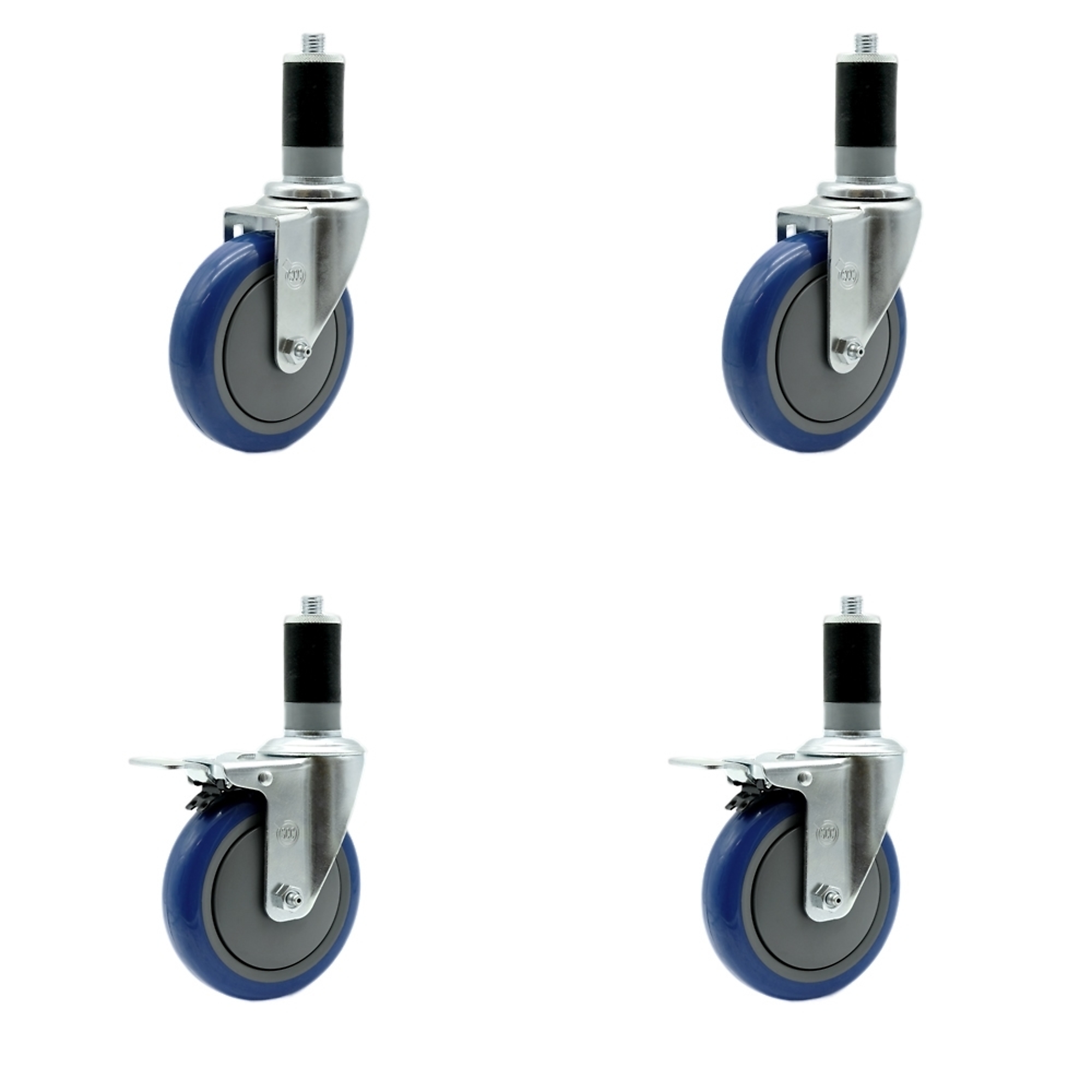 Service Caster, 5Inch x 1.25Inch Stem Casters, Wheel Diameter 5 in, Caster Type Swivel, Package (qty.) 4, Model REG-EXTTL20S514-PPUB-BLUE-112-2-S-2