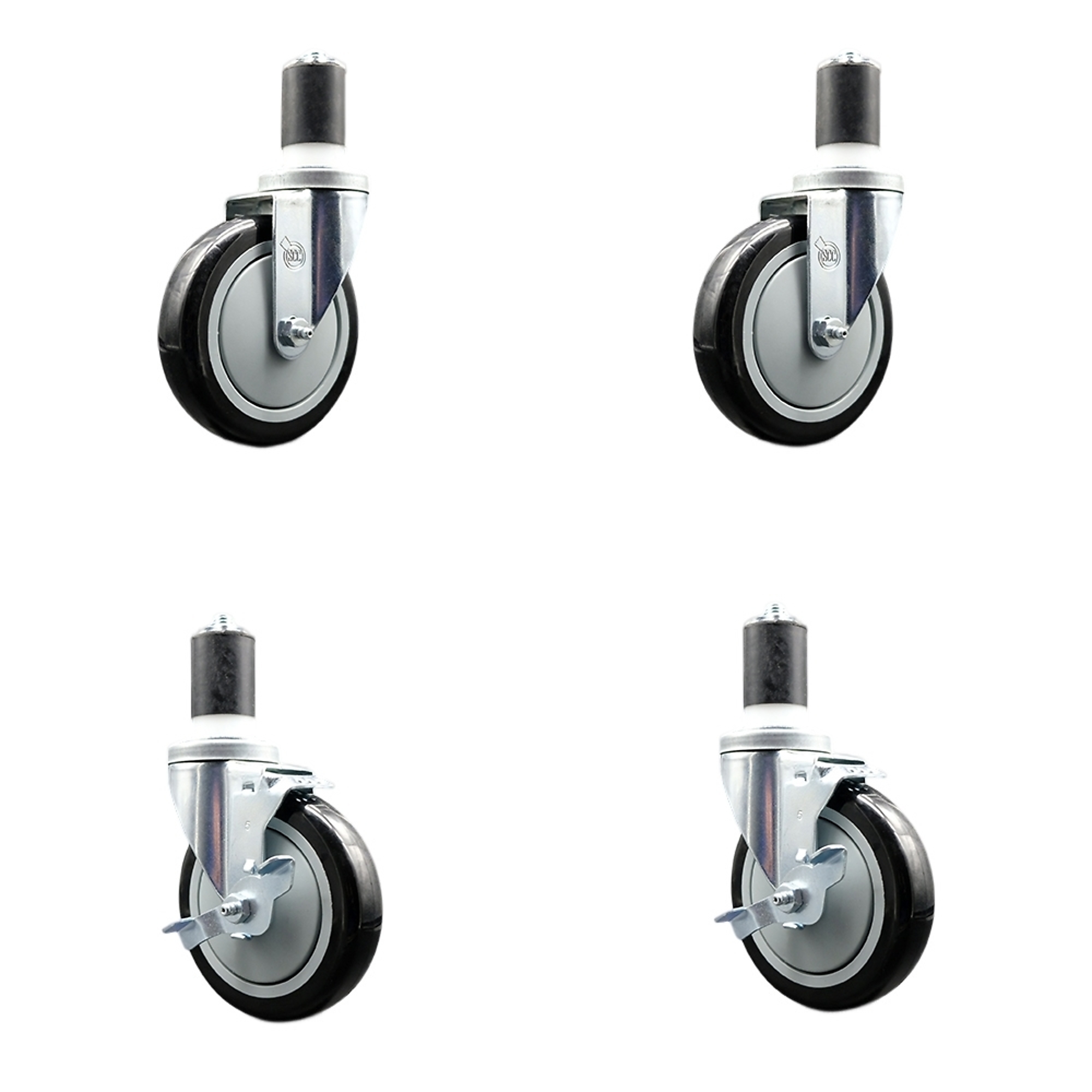 Service Caster, 5Inch x 1.25Inch Stem Casters, Wheel Diameter 5 in, Caster Type Swivel, Package (qty.) 4, Model REG-EX20S514-PPUB-BLK-112-2-TLB-2