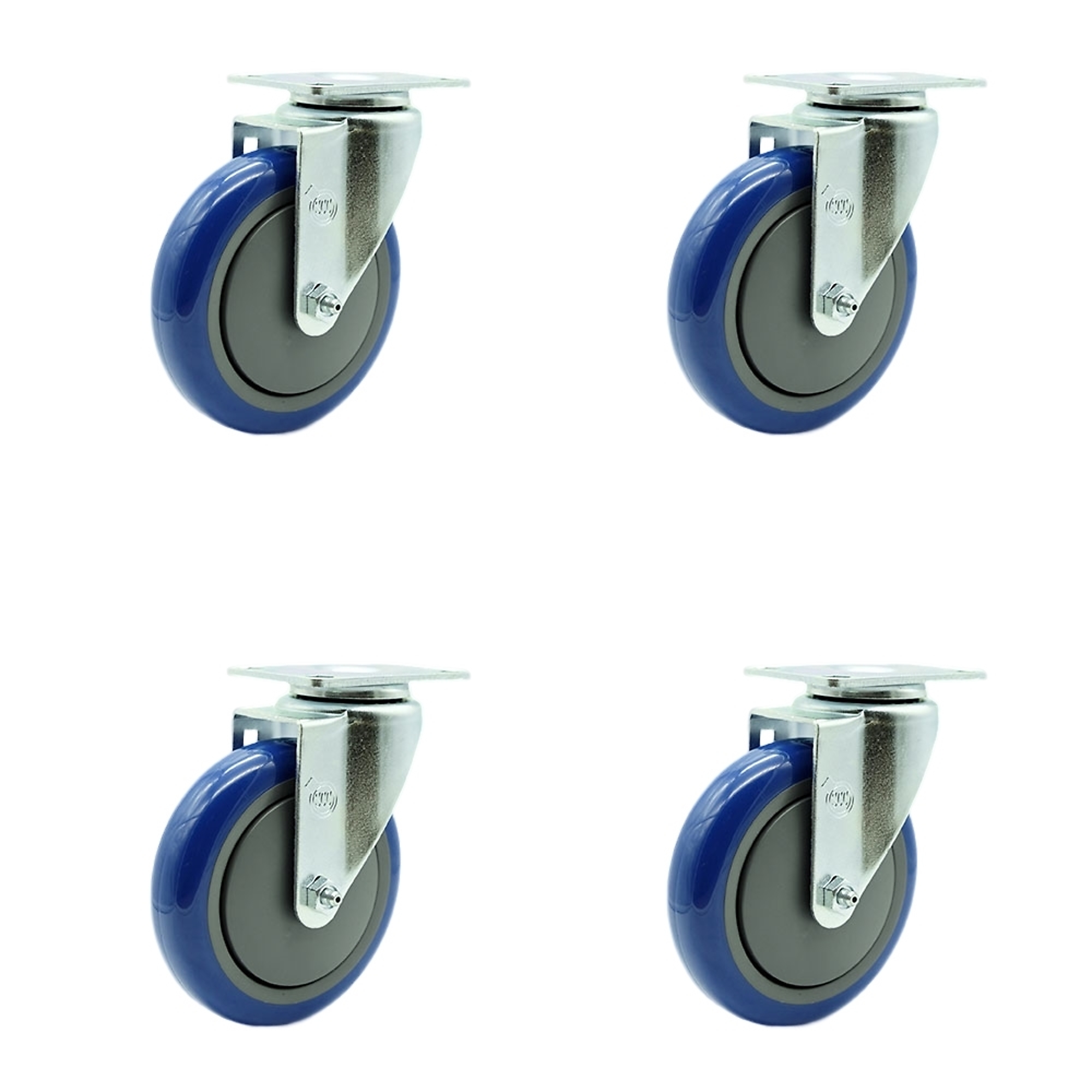 Service Caster, 5Inch x 1.25Inch Plate Casters, Wheel Diameter 5 in, Caster Type Swivel, Package (qty.) 4, Model AVA-SCC-20S514-PPUB-BLUE-TP2-4